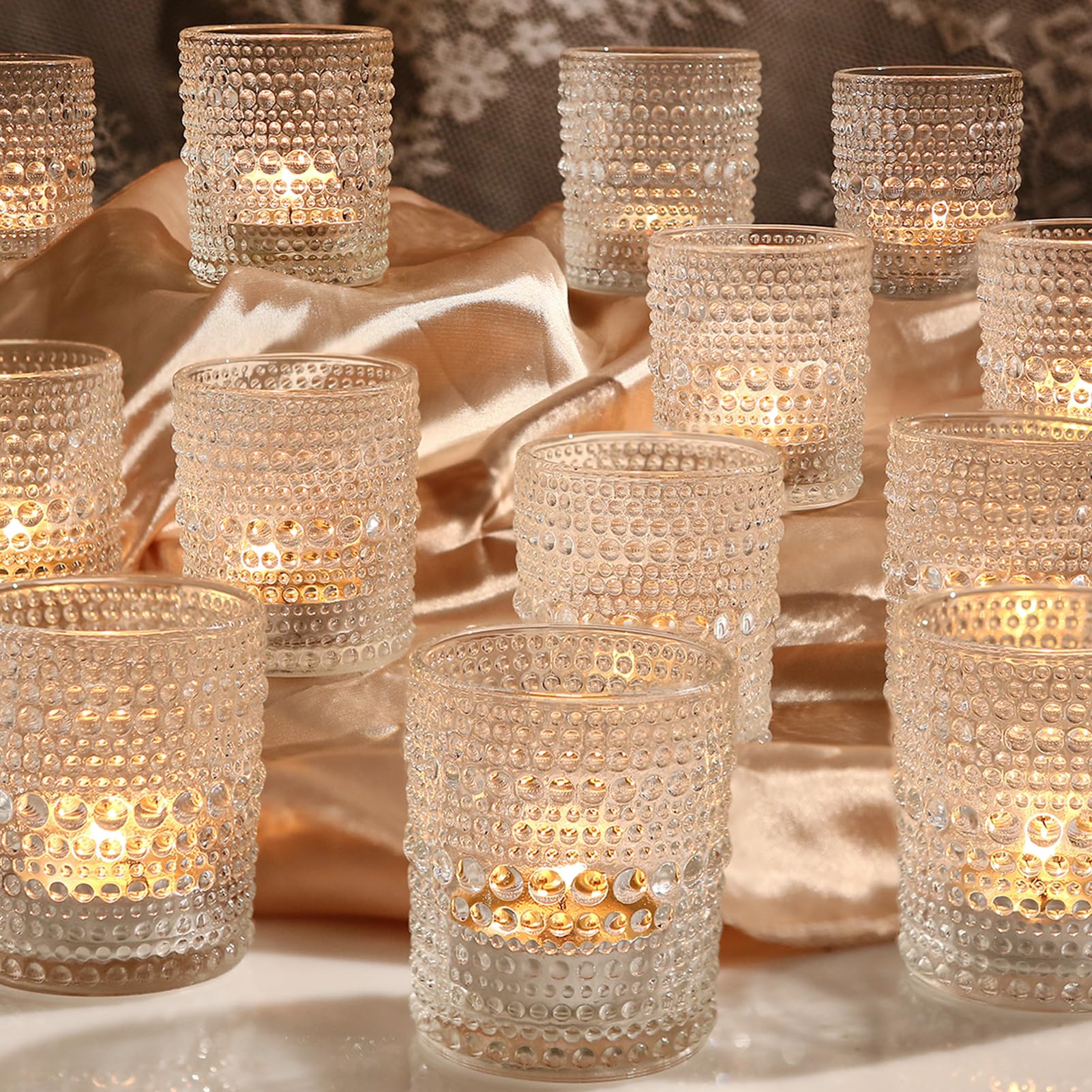 24 Pack Clear Glass Votive Candle Holders - Small Tea Light Candle Containers for Weddings, Parties, Table Decor & Home Centerpieces (6 oz) - Perfect for Romantic Ambiance, Dinner Settings & Holiday Decorations