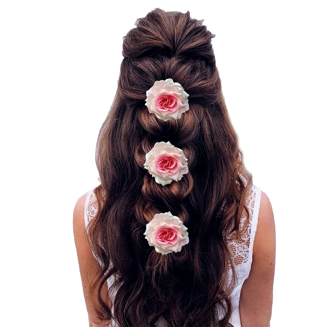 Elegant Rose Hair Pin Set - Floral Bridesmaid Hair Jewelry & Bun Clip | Wedding Hair Accessories for Brides, Baby Pink, Pack of 3 | Perfect for Bridal Parties, Prom & Special Occasions