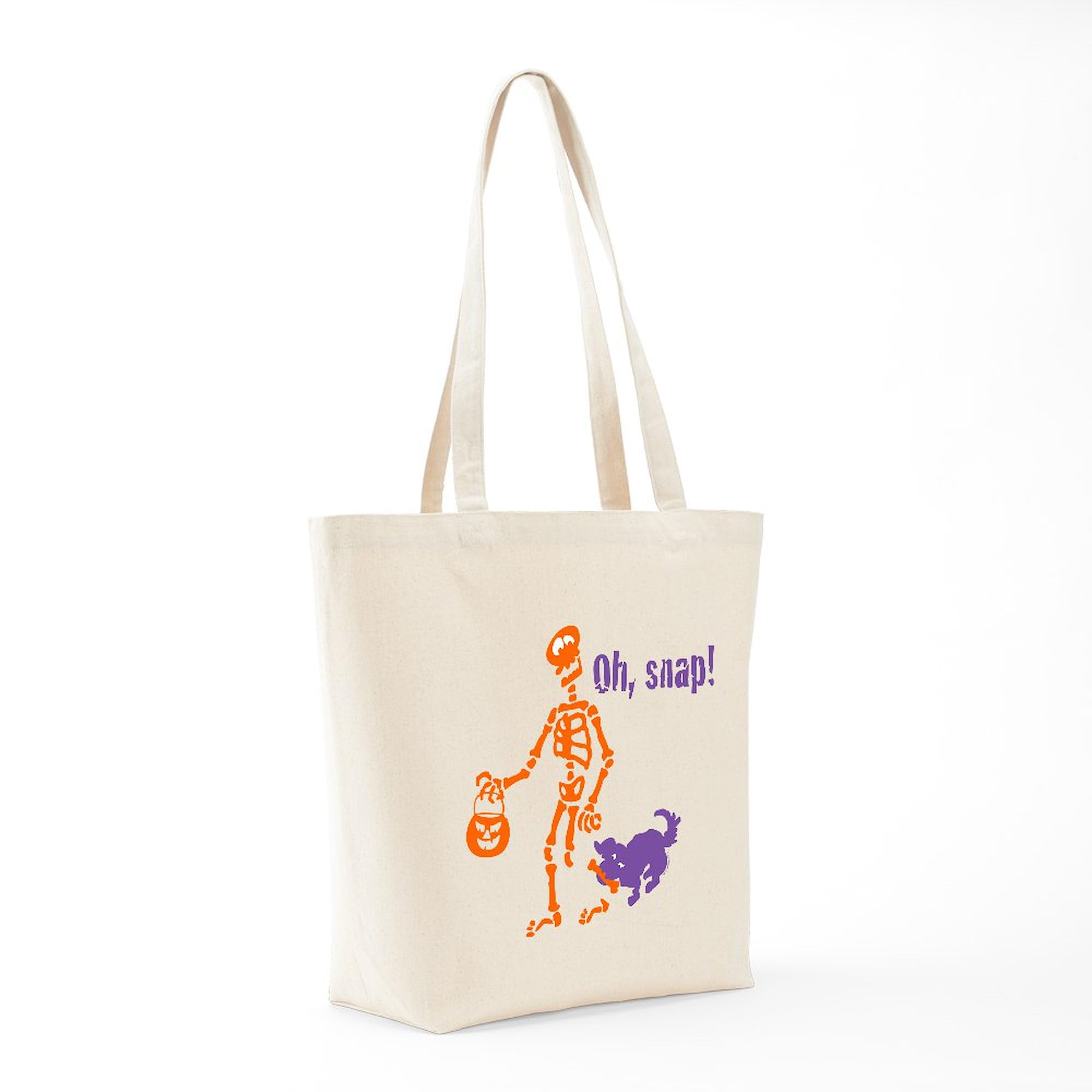 Eco-Friendly Oh Snap Skeleton Tote Bag - Natural Canvas Reusable Shopping Bag for Groceries, Beach & Daily Use