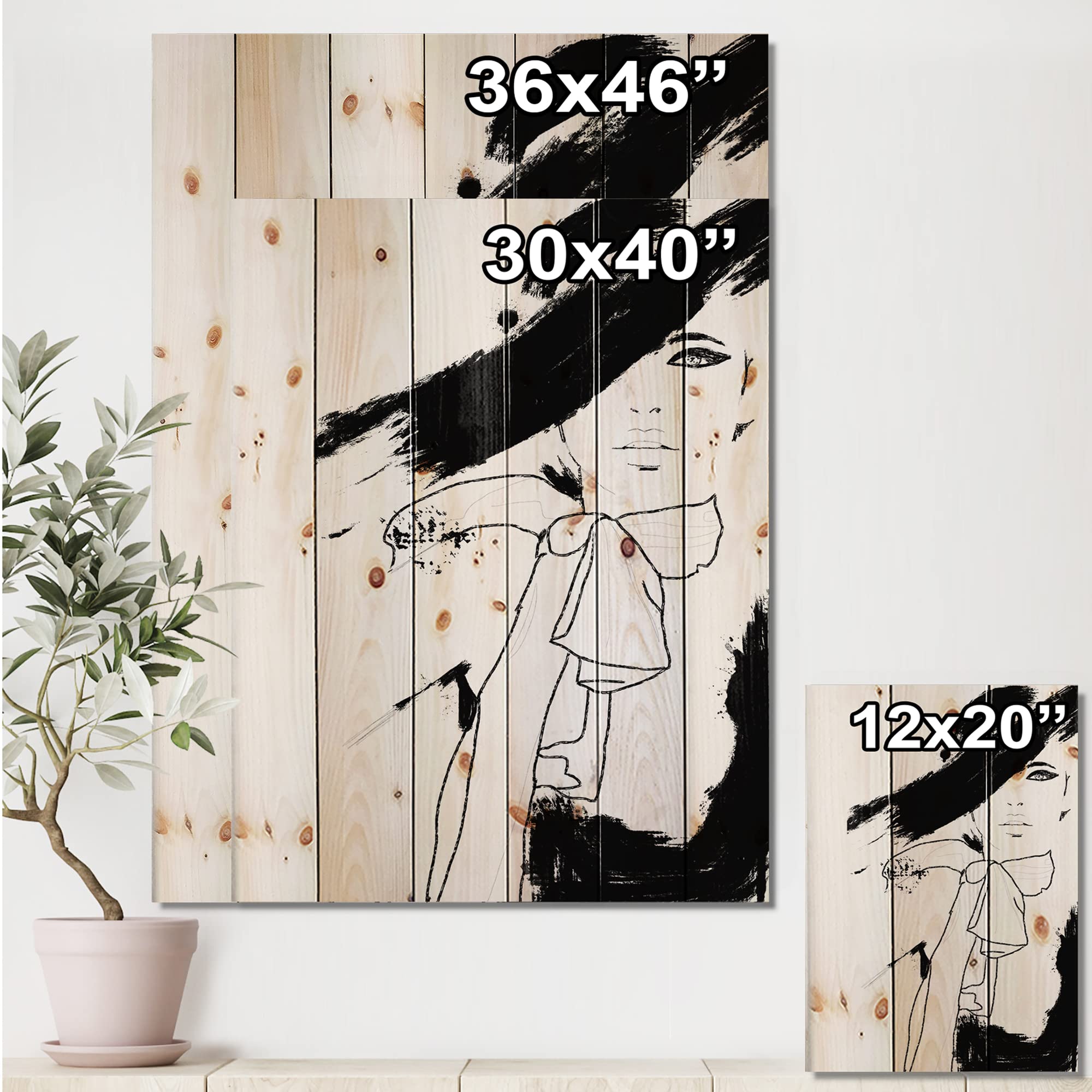 Modern Abstract Wood Wall Art - Large Black Contemporary Wooden Panel Decor for Women, Printed on Natural Pine | Perfect for Living Room, Bedroom & Office Decor