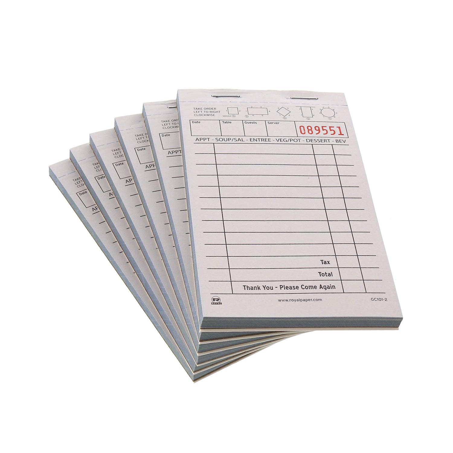 Royal White Guest Check Paper - Carbonless 2-Part Booked with 13 Lines (Case of 100 Books) | Perfect for Restaurants, Cafes, and Hospitality Businesses
