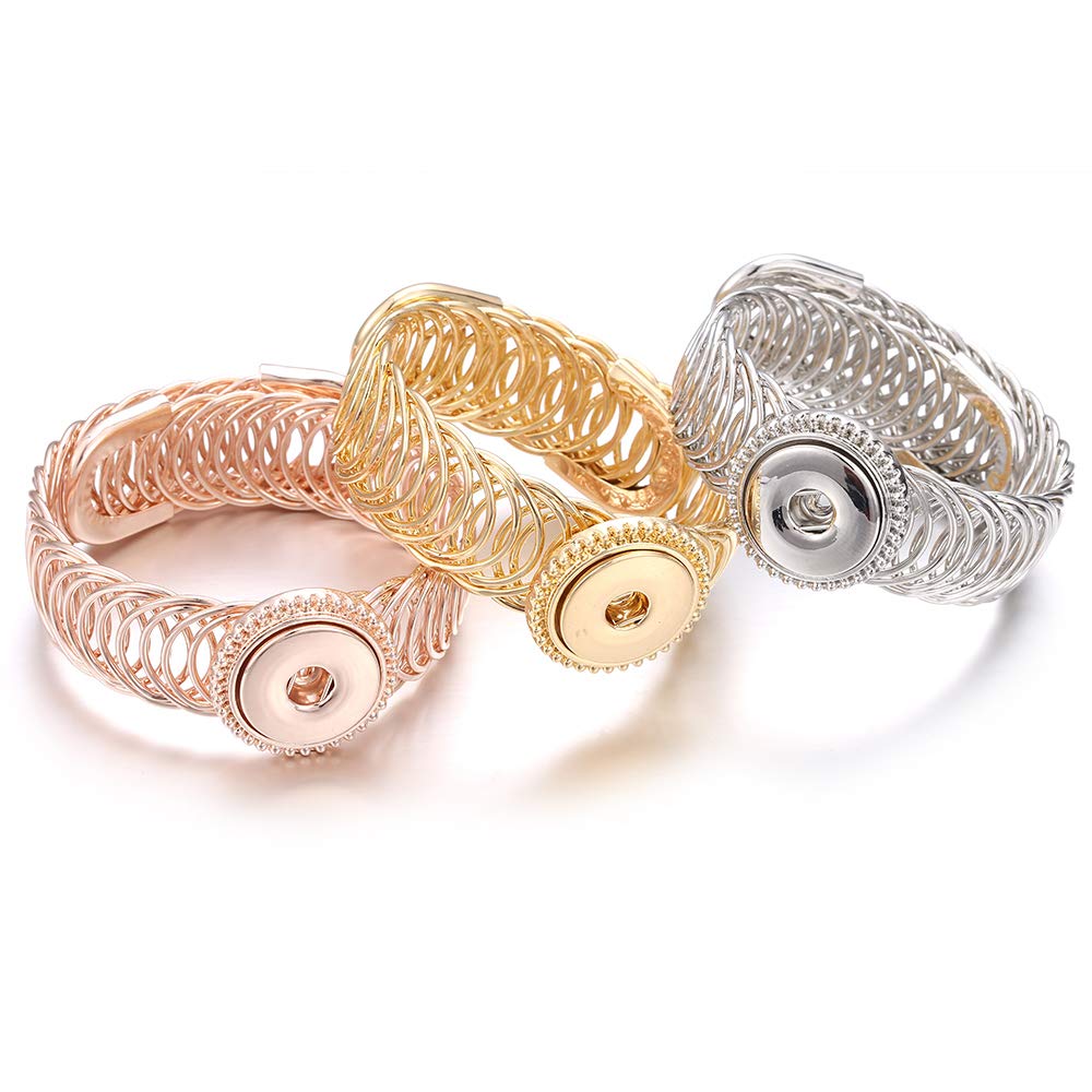 3Pcs Snap Jewelry Bangle - Hollow Fashion Bracelets 18-20mm Adjustable Charms for Women | Perfect for Parties, Weddings & Everyday Wear