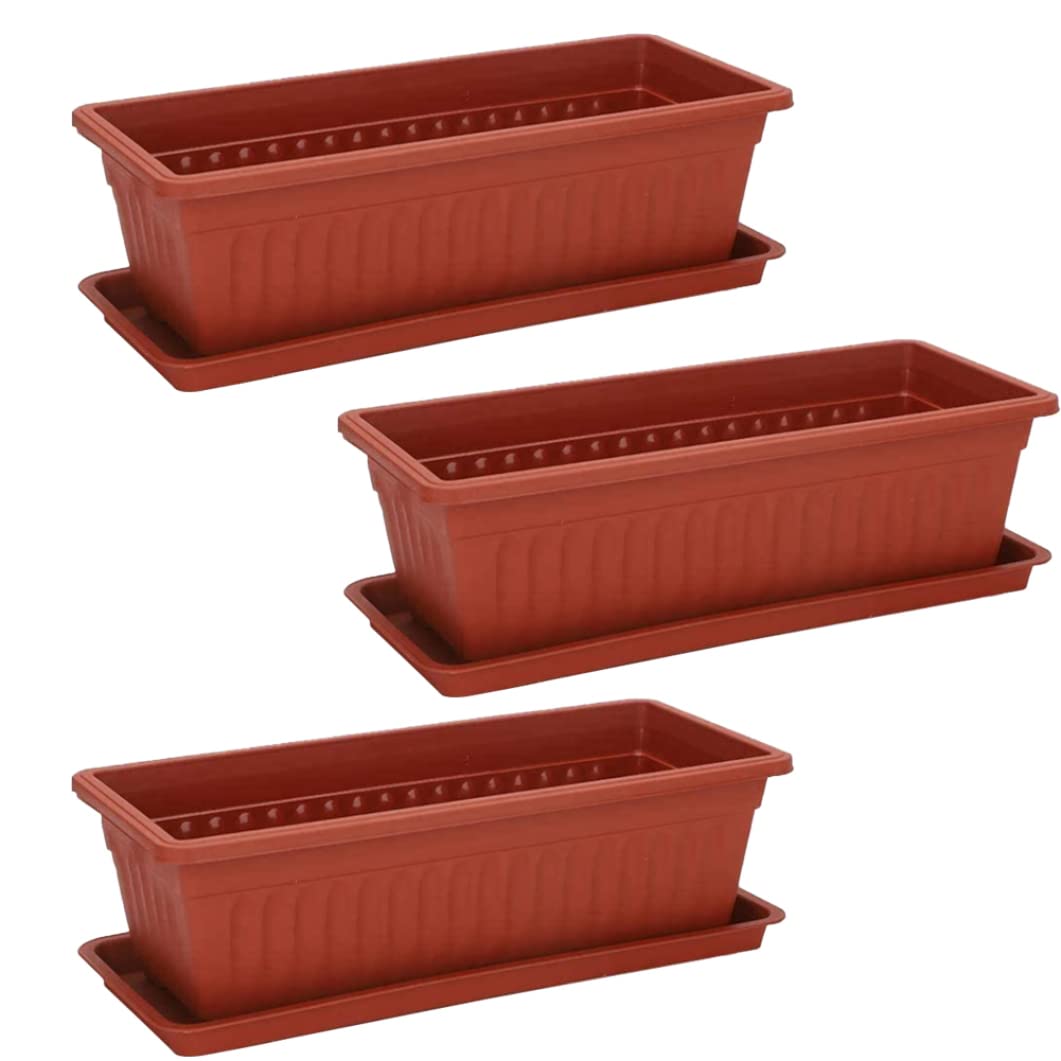 Tuimiyisou 3-Pack Red Window Box Planters - Rectangular Windowsill Flower Pots for Herbs, Vegetables, Succulents | Durable Garden Plant Containers for Patio, Balcony & Indoor Decor