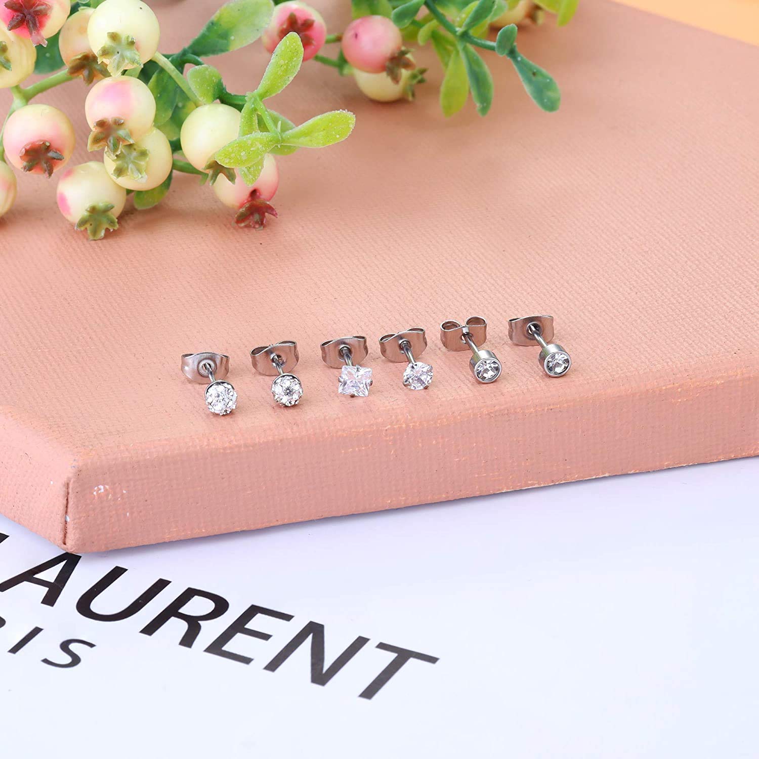12 Pairs Dainty Surgical Steel Earrings for Women - CZ Flower Heart Star Ball Studs Set, Tragus & Cartilage Earrings | Perfect for Everyday Wear, Gifts & Special Occasions