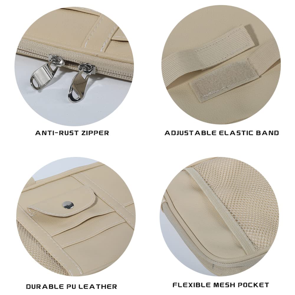 VAGURFO Car Sun Visor Organizer - Multi-Pocket Zipper Storage Pouch for Car & Truck - Beige Auto Interior Accessories | Perfect for Sunglasses, Phones, Keys & Small Items Organization