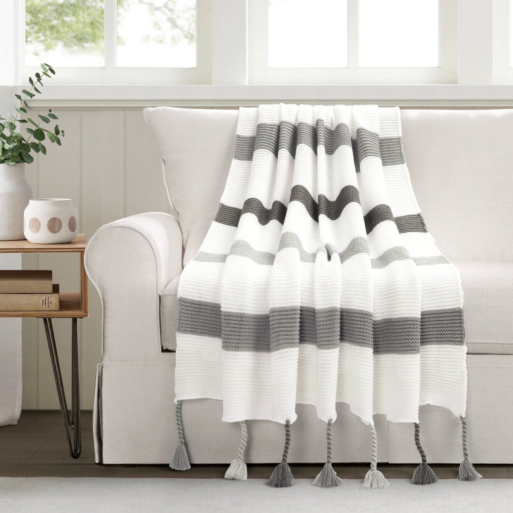 Boho Knitted Braided Tassel Throw Blanket - Soft Handmade Cotton Decorative Couch Cover for Living Room, Bedroom & Boho Home Decor