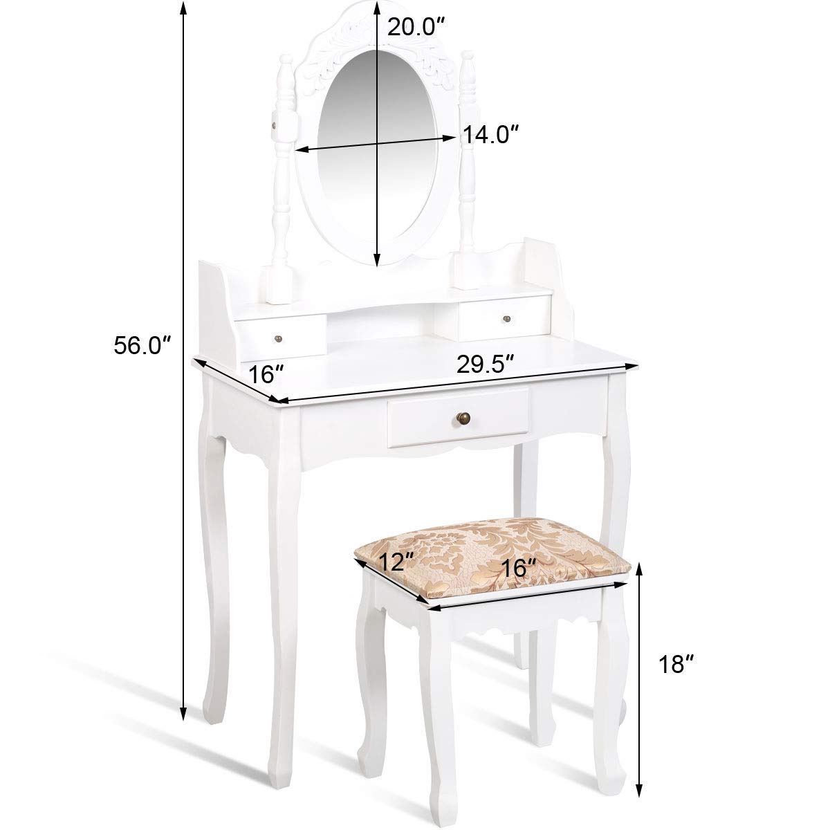 Vanity Table Set with Oval Mirror & 3 Drawers - White Wooden Makeup Dressing Desk with Removable Top | Perfect for Bedroom, Dorm Room & Beauty Salon Organization