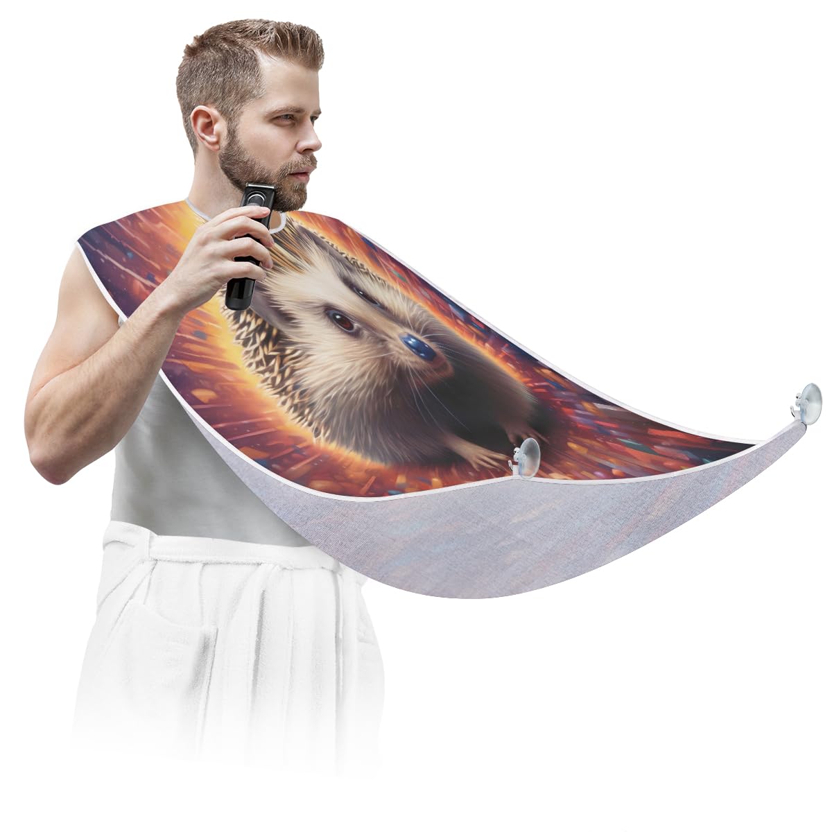 Men's Hedgehog Outer Space Beard Shaving Bib - Waterproof Hair Dye Apron for Barbers & Stylists, Sink Hair Catcher for Beard Trimming & Lineup - Perfect Gift for Grooming & Makeup Artists (Home Salon & Professional Use)