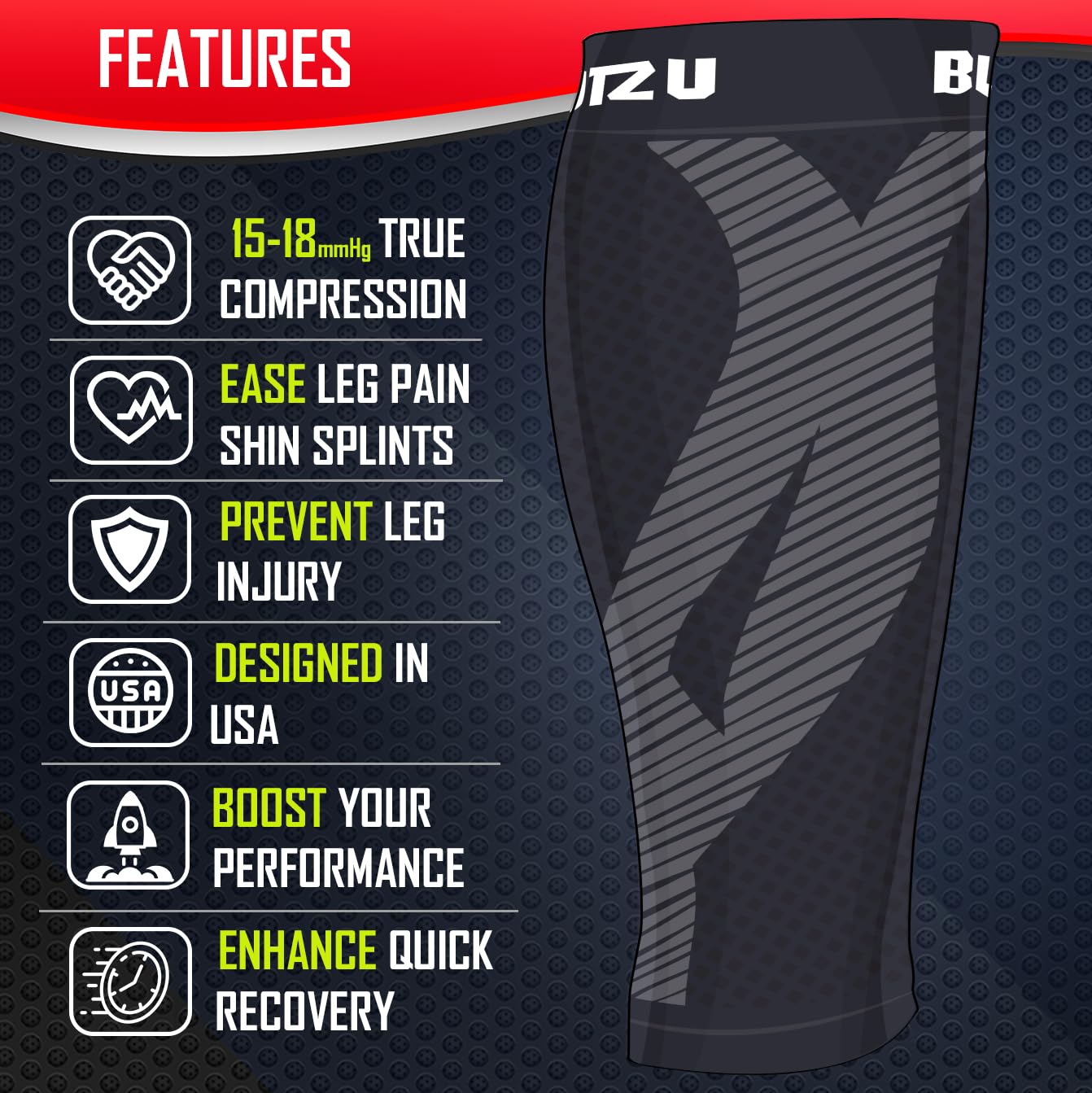 BLITZU Calf Compression Sleeve for Men & Women - Footless Compression Socks for Running, Shin Splints Pain Relief & Muscle Support - Ideal for Runners, Athletes & Workout Recovery