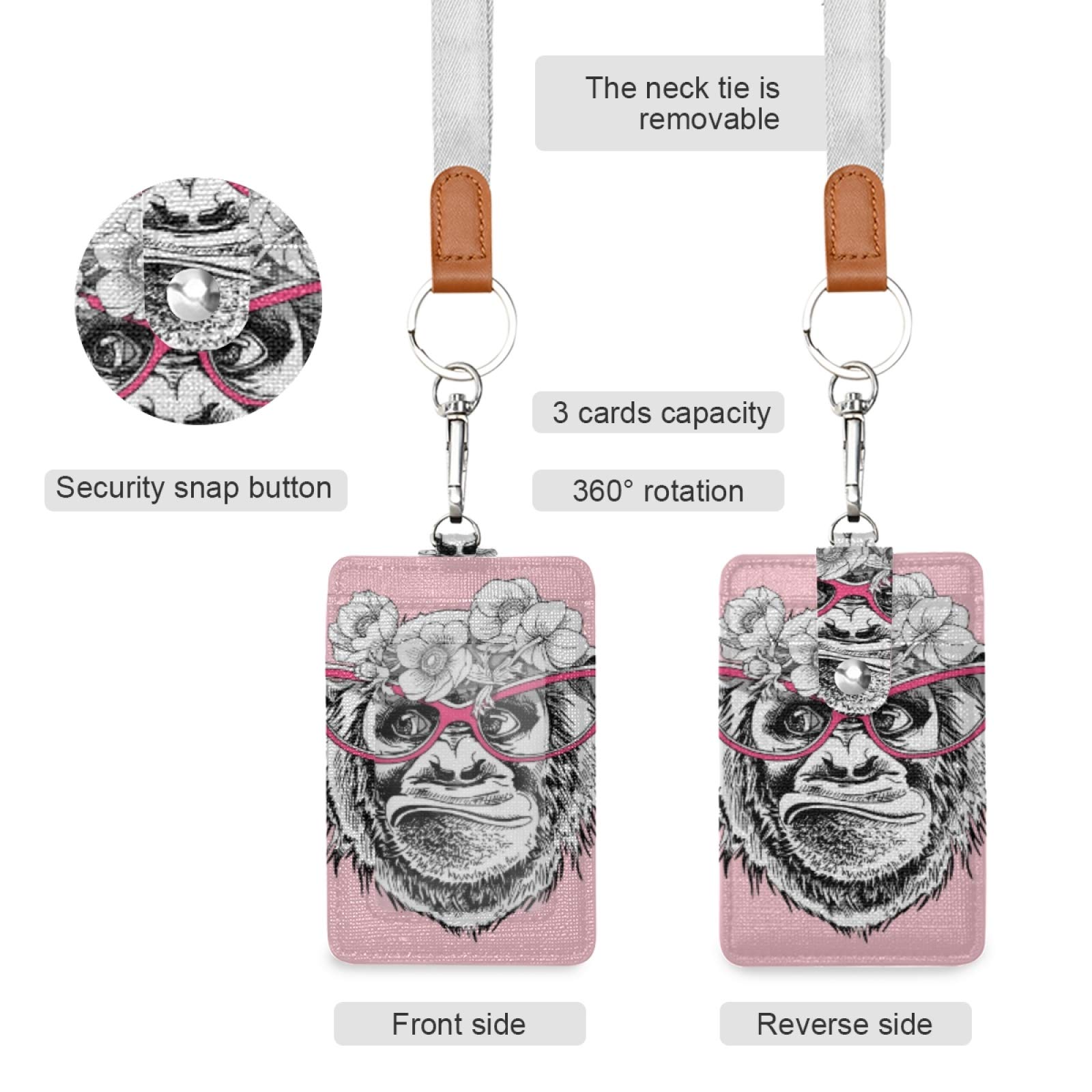 Funny Monkey ID Badge Holder with Lanyard - Office & School Staff Use