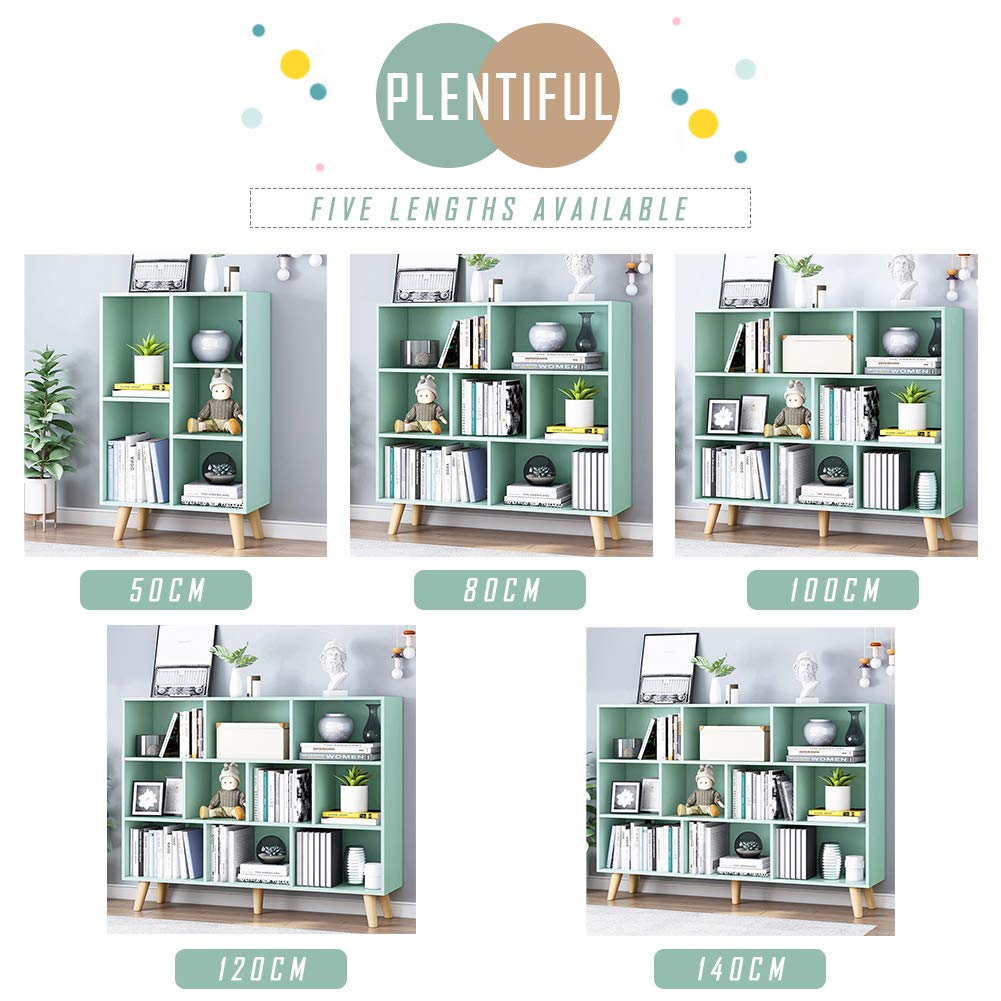IOTXY 3-Tier Wooden Open Shelf Bookcase - Floor Standing Display Cabinet with 10 Storage Cubes, Modern Tiffany Green Bookshelf for Living Room, Bedroom & Office Organization