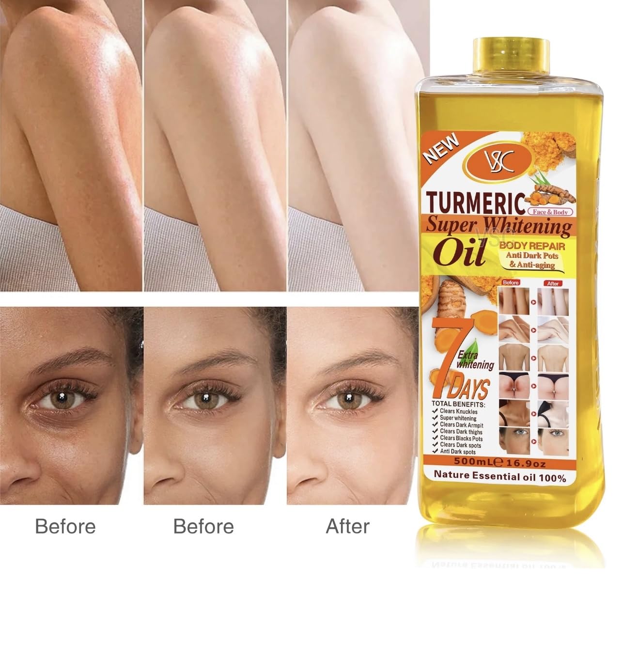 Turmeric Oil Super Whitening Face & Body Moisturizer - 500ml/16.5oz Anti-Aging, Dark Spot Corrector, Wrinkle Treatment for Glowing Skin | Perfect for Daily Skincare Routine & Nighttime Hydration