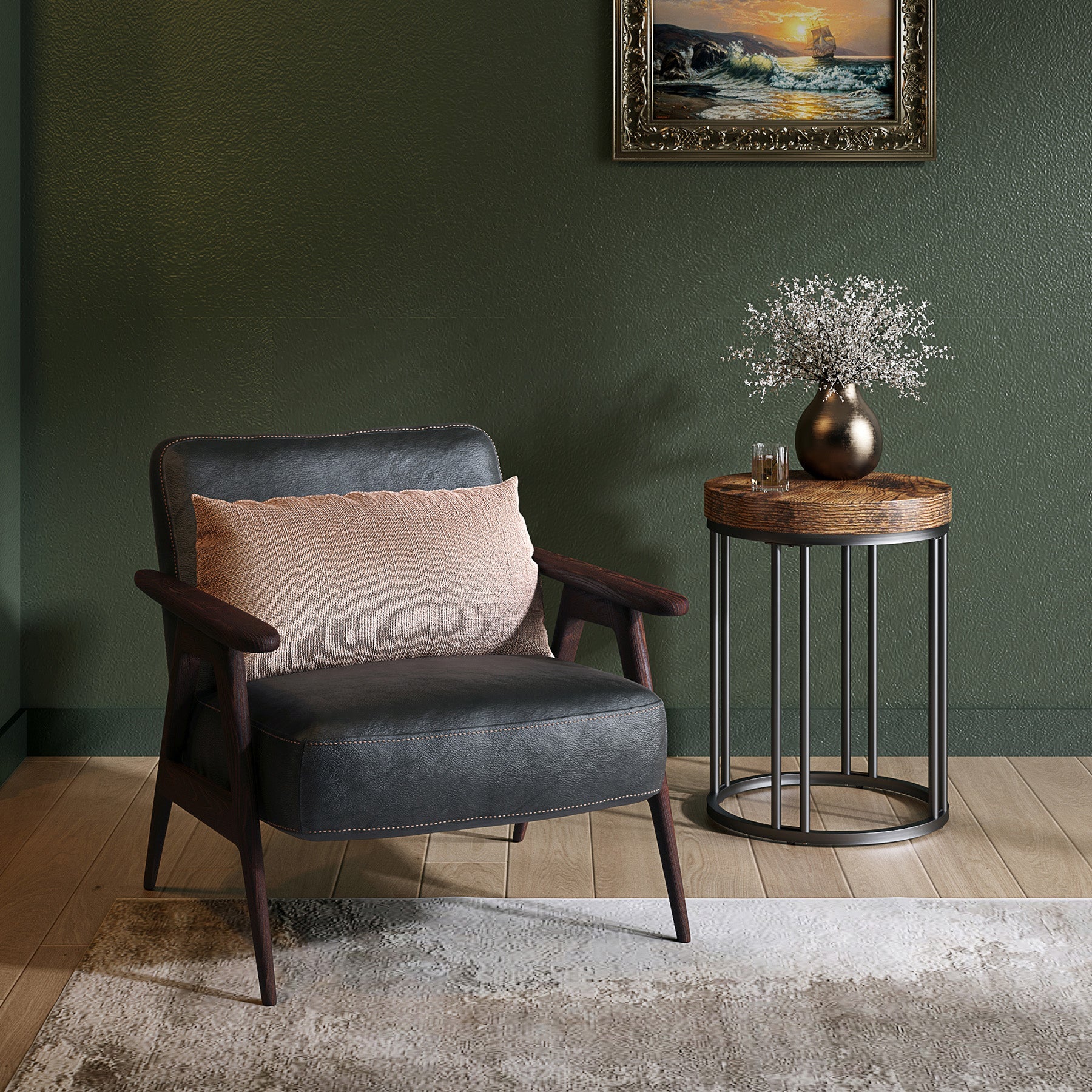 Round End Table - Small Accent Side Table with Sturdy Metal Frame for Living Room, Bedroom & Office Decor | Modern Side Table for Coffee, Books & Plants