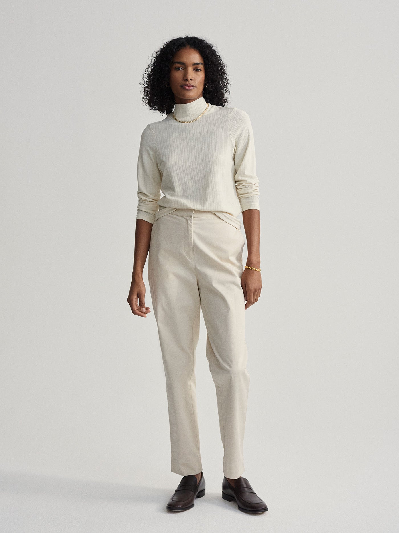 Varley Astrid Fitted Long Sleeve Tee for Women - Soft Stretch Cotton Blend Top in Birch Color | Perfect for Yoga, Workouts & Casual Wear