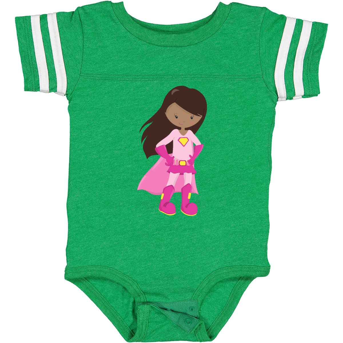 Inktastic African American Girl Superhero Baby Bodysuit with Pink Cape - Cute Infant Outfit for Playdates, Costume Parties & Superhero-Themed Events
