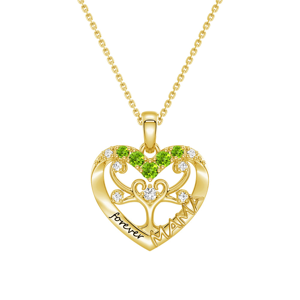 Custom Birthstone Heart Tree Necklace - Personalized Forever MAMA Pendant Jewelry for Women, Mothers, Grandmothers | Gift for Birthday, Mother's Day, Anniversary & Special Occasions