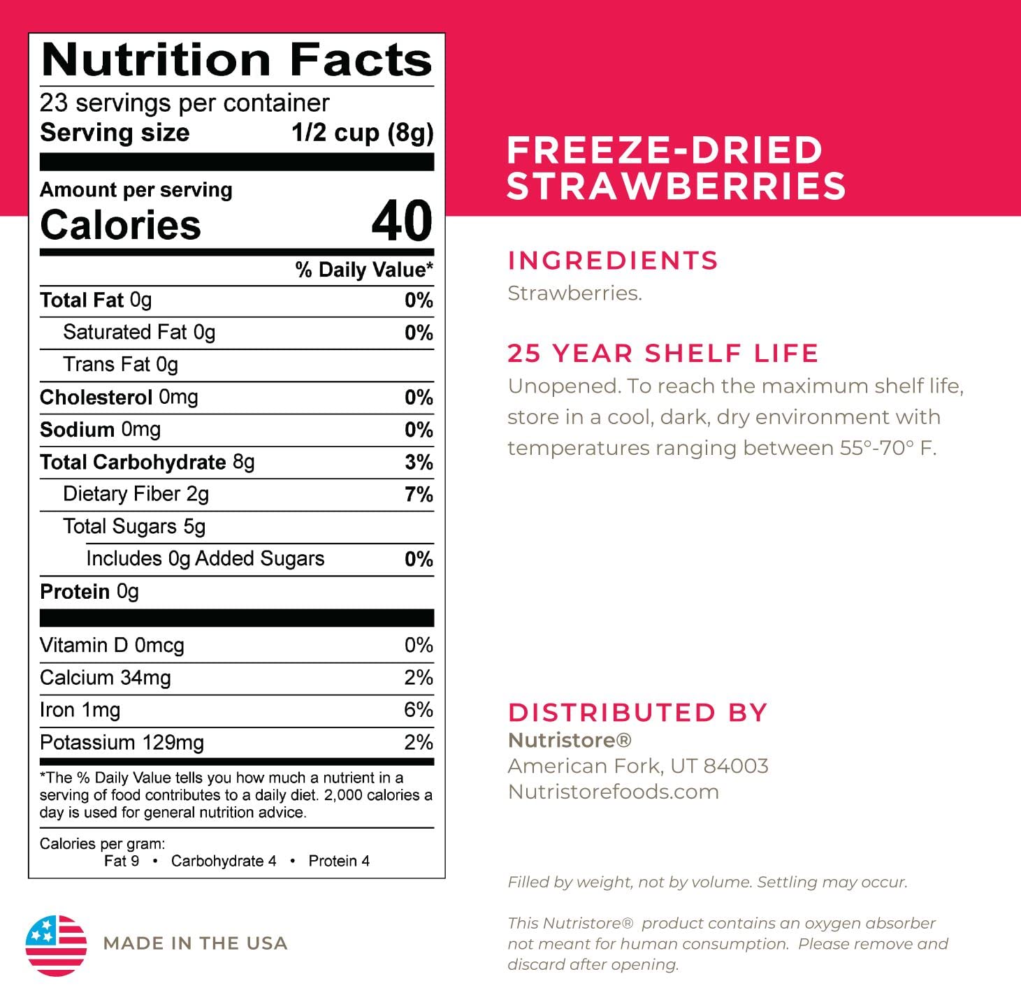 Nutristore Freeze Dried Fruit Variety Pack - Strawberries, Bananas & Raspberries | Healthy Snacks for Kids & Adults | Emergency Food Storage | 60 Servings (1 Month Supply) | Perfect for Camping, Hiking & Survival Kits