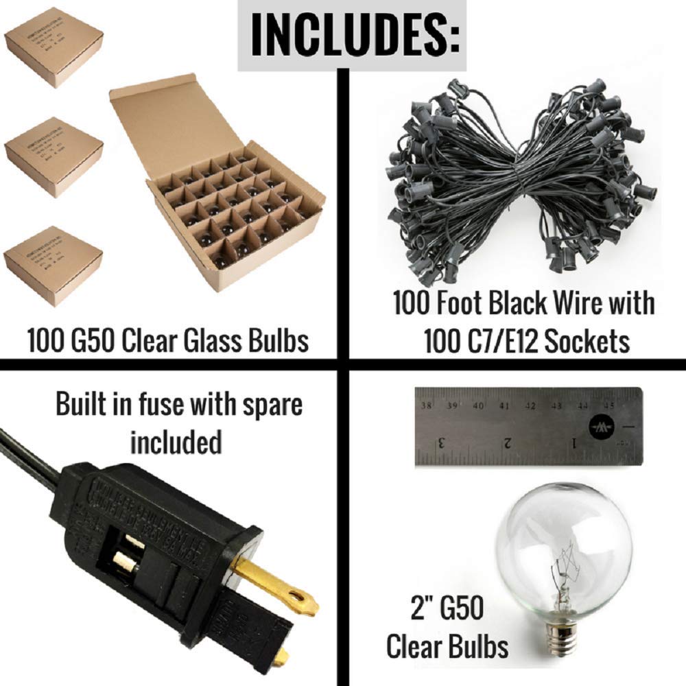 100 Foot Outdoor String Lights with 105 G50 Clear 2