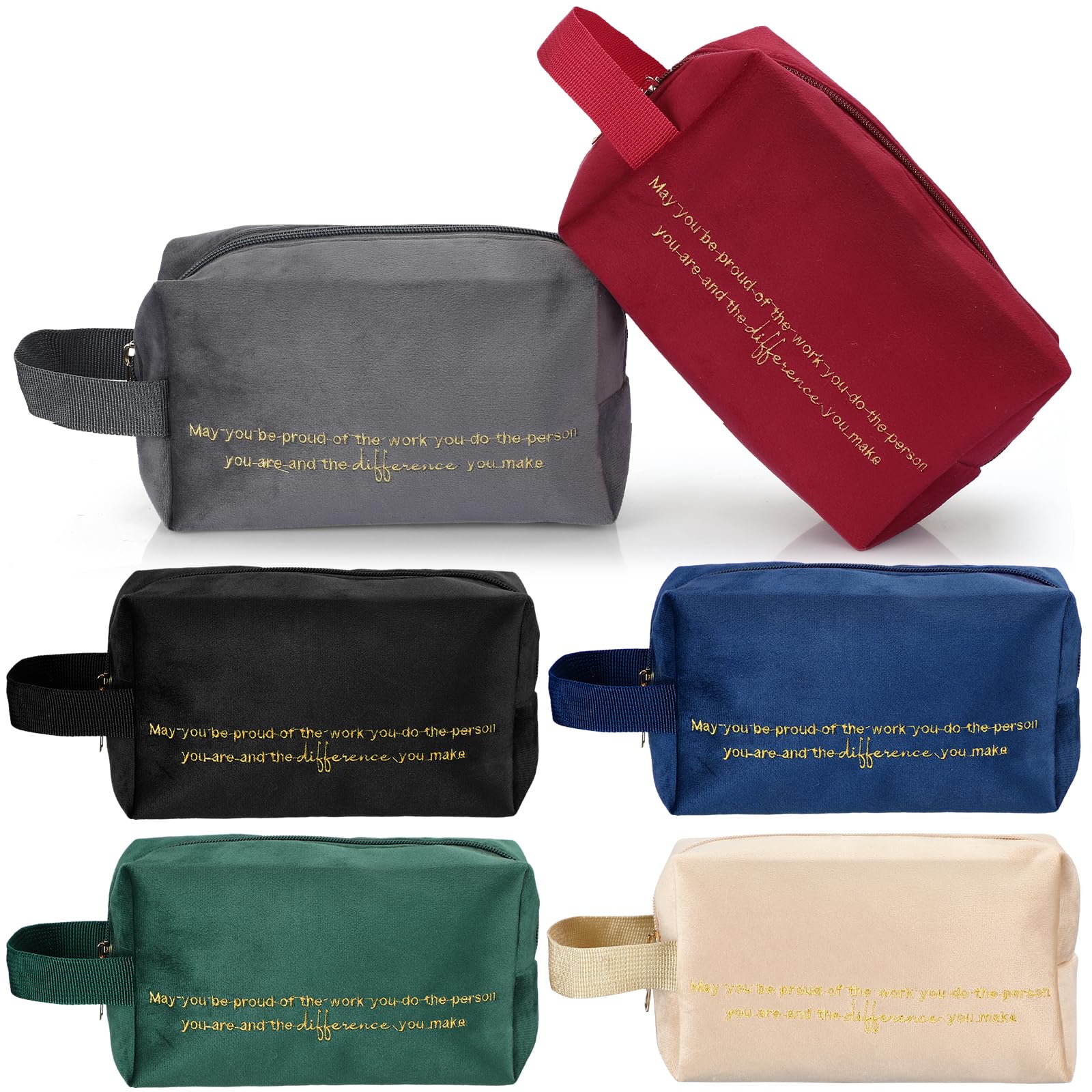 Buryeah 6-Piece Velvet Cosmetic Makeup Bags Set - Inspirational Nurse & Teacher Appreciation Gifts for Graduation, Housekeeping, Travel - Perfect for Women & Men (Proud Sign Design)