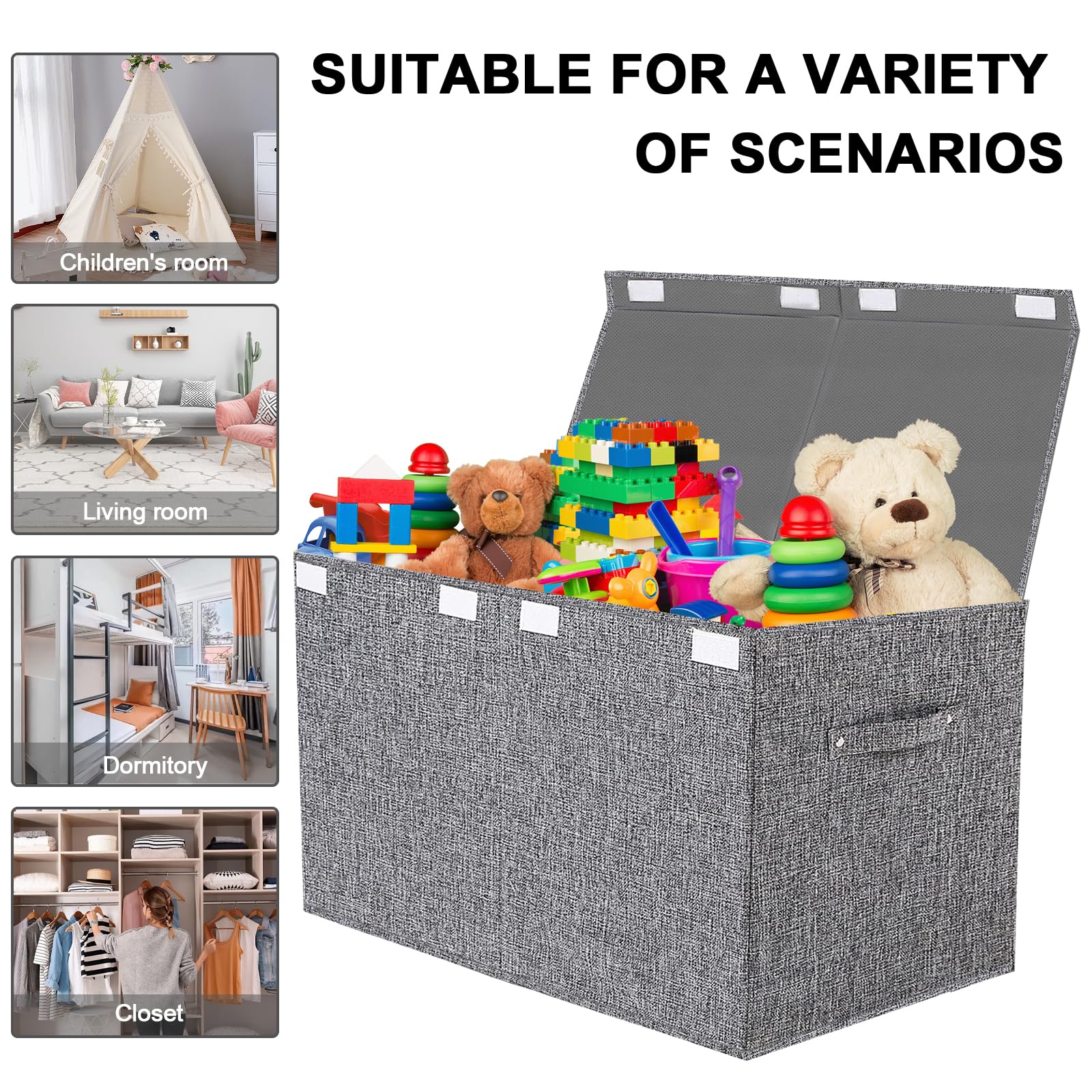 VERONLY Large Collapsible Toy Storage Box with Lid - Kids Toy Organizer Bin with Handles for Nursery, Playroom, Bedroom - Perfect for Storing Toys, Clothes, Blankets (Gray) - Ideal for Kids Room Organization & Playroom Storage