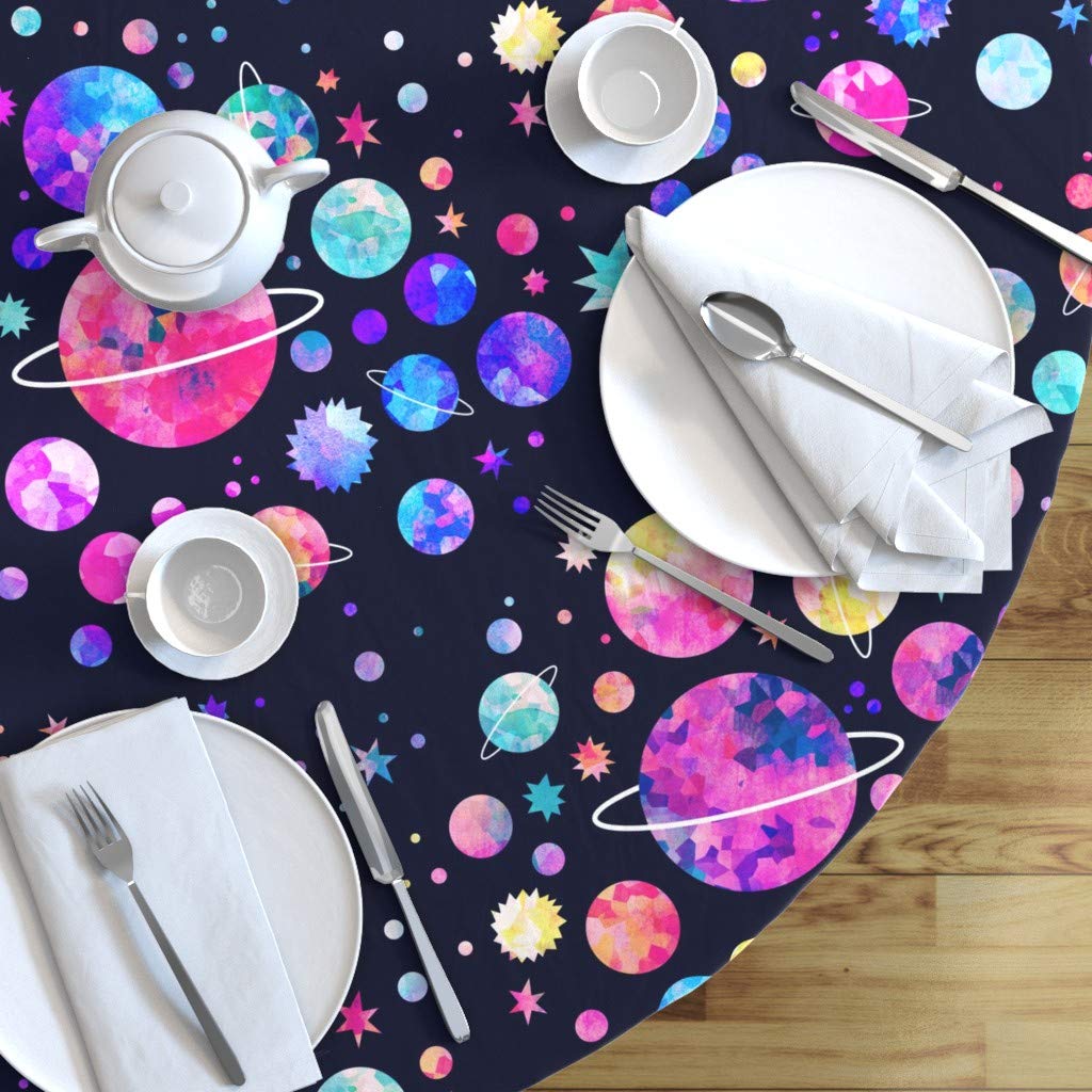 Custom Galaxy Cosmic Planets Space Stars Pastel Watercolor Printed Cotton Sateen Tablecloth - 90
