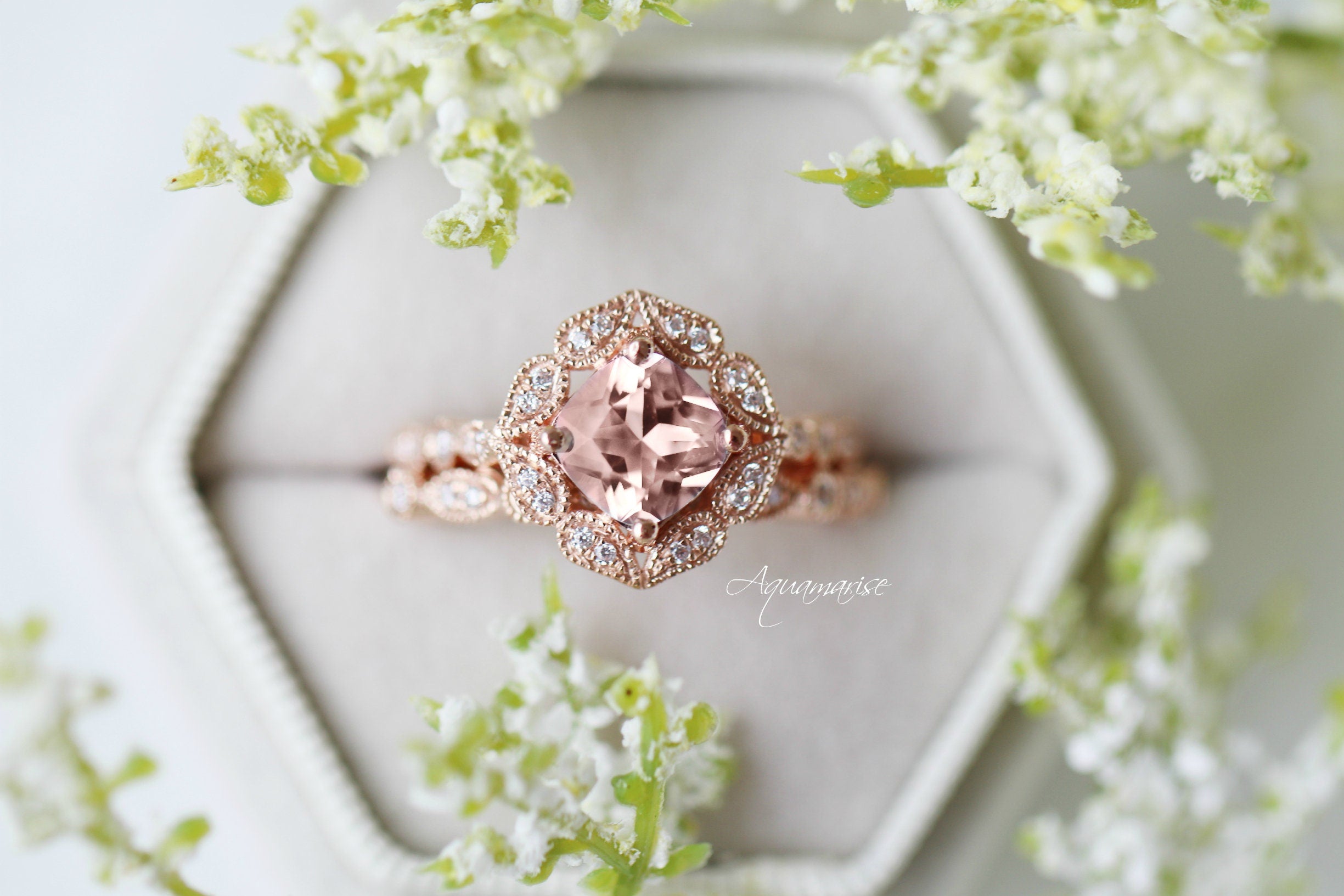 Luxury Morganite Ring 14k Rose Gold Vermeil - Elegant Jewelry for Women, Perfect for Engagement, Wedding, Anniversary & Special Occasions
