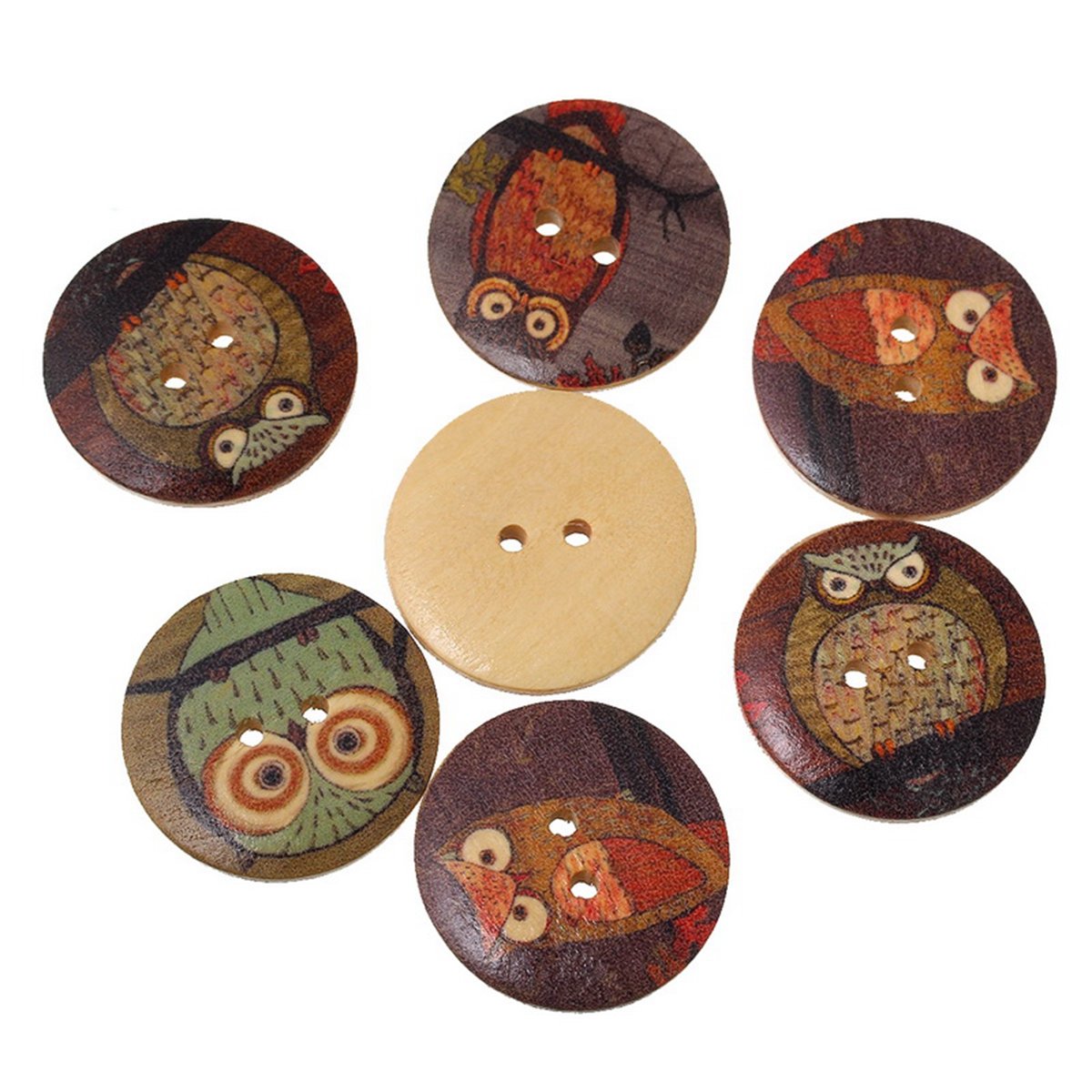 HOUSWEETY 50PCS Wooden Buttons with Owl Cartoon Design - 2-Hole Sewing Buttons for DIY Crafts, Scrapbooking, and Fashion Accessories - Perfect for Sewing Projects, Card Making, and Home Decor