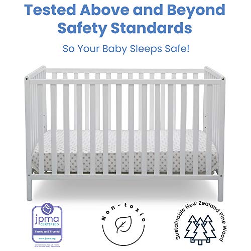 Delta Children Heartland 4-in-1 Convertible Crib in Bianca White with Twinkle Galaxy Dual-Sided Recycled Fiber Core Mattress - Nursery Furniture Set for Baby & Toddler | Safe Sleep Solution for Newborn to Big Kid Transition