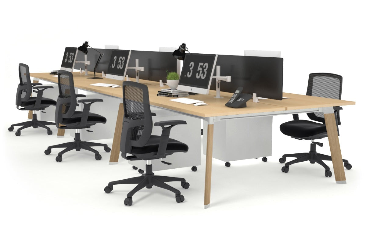 6-Person Workstation with Wood Imprint Frame - 1200L x 800W Office Desk with Cable Management Scallop | Ideal for Collaborative Workspaces & Open Office Environments