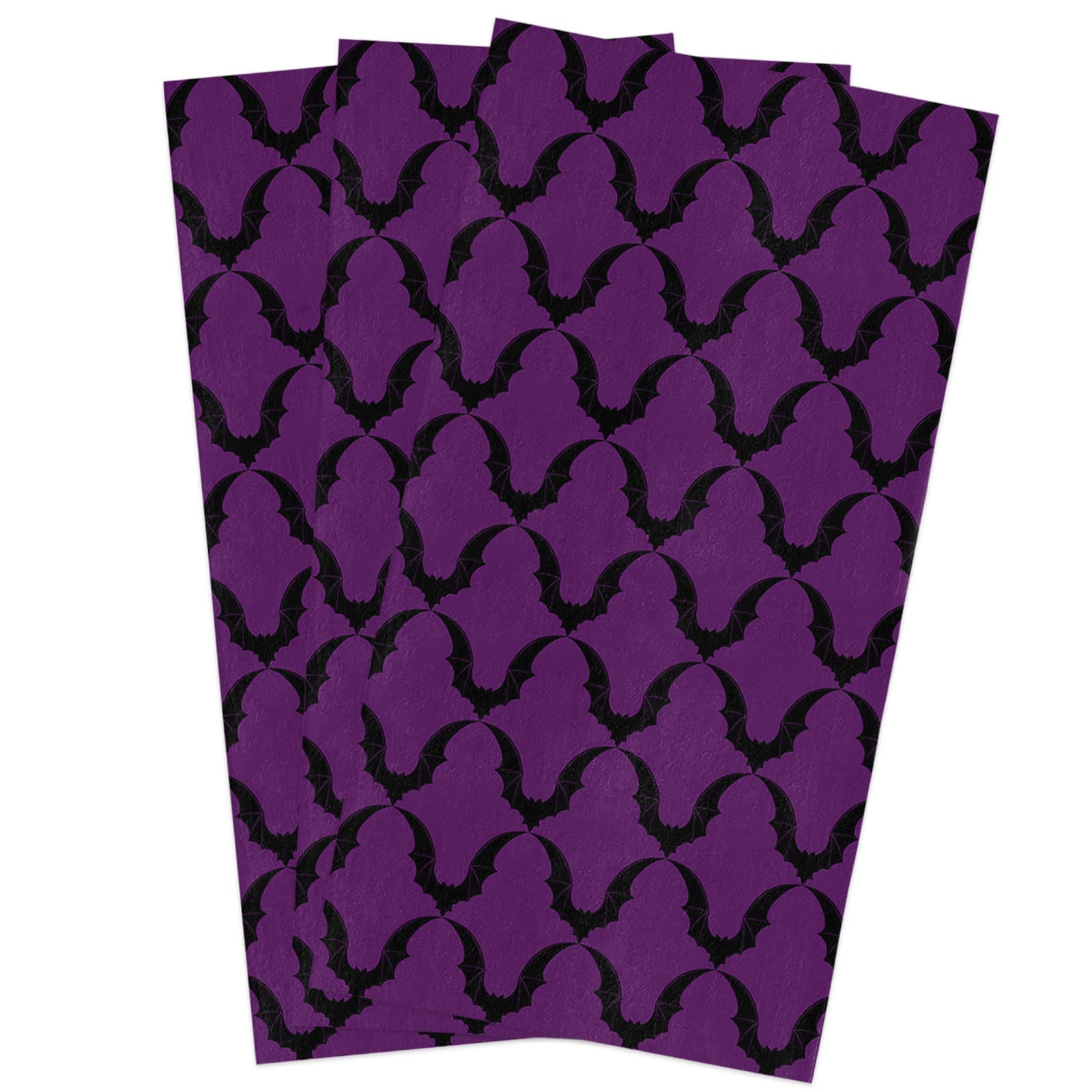 Halloween Kitchen Towels - 3 Pack Absorbent Microfiber Dish Cloths for Cooking, Cleaning & Decor | Horror Bat & Purple Abstract Design | Farmhouse Hand Towels, Tea Towels, Bar Towels (18