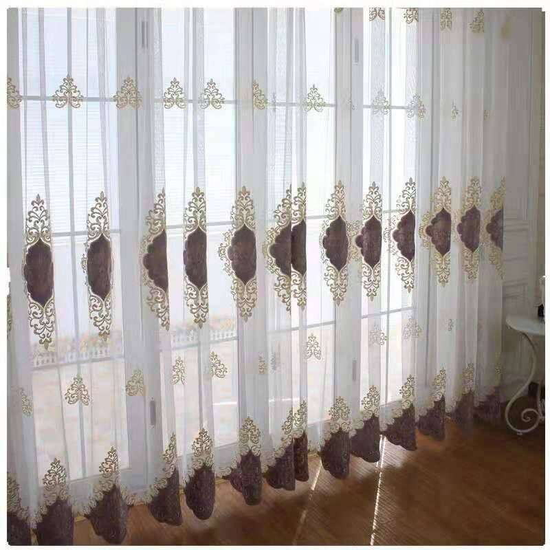 Brittany Velvet Embroidered White Sheer Purple Curtains - Elegant Window Drapes for Living Room, Bedroom & Home Decor