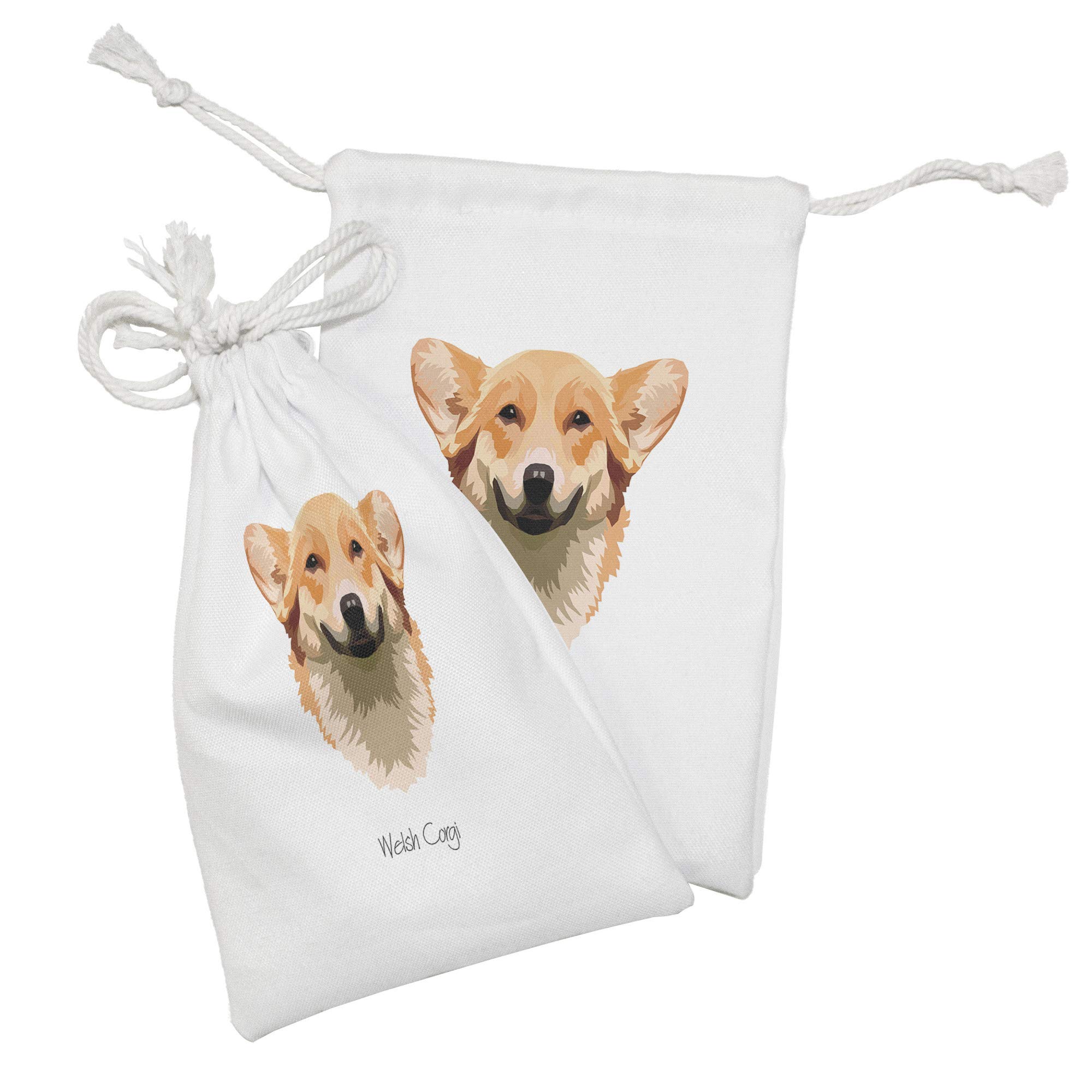 Ambesonne Corgi Dog Fabric Pouch Set of 2 - Welsh Breed Pet Accessories, Small Drawstring Bags for Toiletries, Makeup, Jewelry & Travel Essentials (9