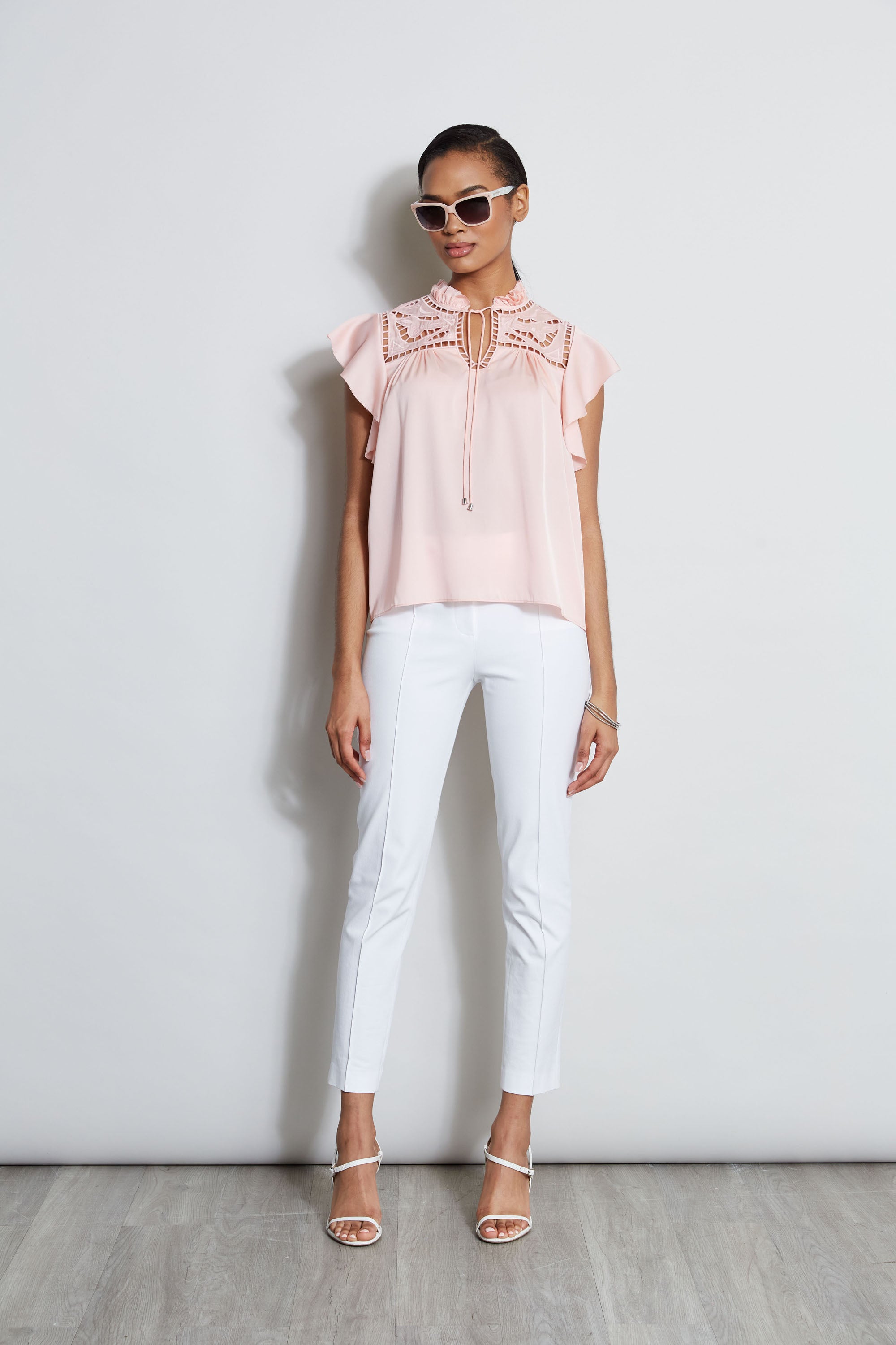Silk Embroidered Flutter Sleeve Blouse for Women - Elegant Floral Embroidered Top for Casual & Party Wear - Perfect for Office, Date Night & Special Occasions