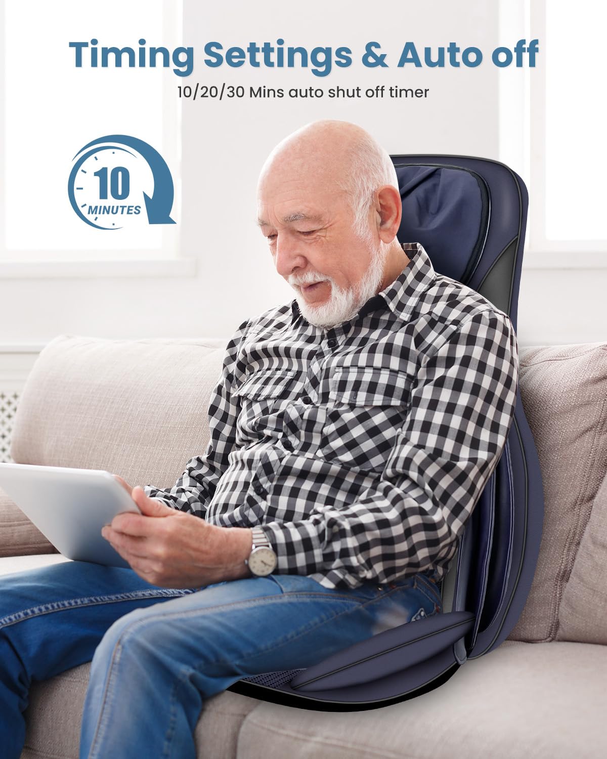 COMFIER Shiatsu Back Massager with Heat - Deep Tissue Massage Chair Pad for Neck, Back & Shoulder Pain Relief - Adjustable Height Seat with Tapping Compression - Perfect Gift for Women & Men - Use at Home, Office or Car for Ultimate Relaxation
