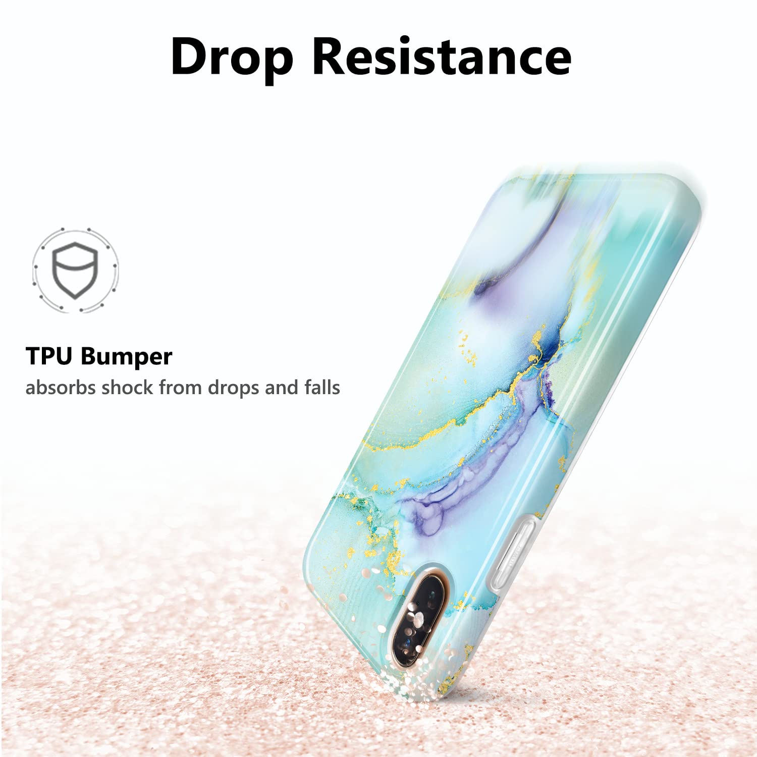JIAXIUFEN iPhone X/Xs Case - Gold Sparkle Glitter Marble Slim Shockproof TPU Soft Silicone Cover (Green Purple) | Protective Phone Case for Women, Girls | Perfect for Daily Use, Work & Travel