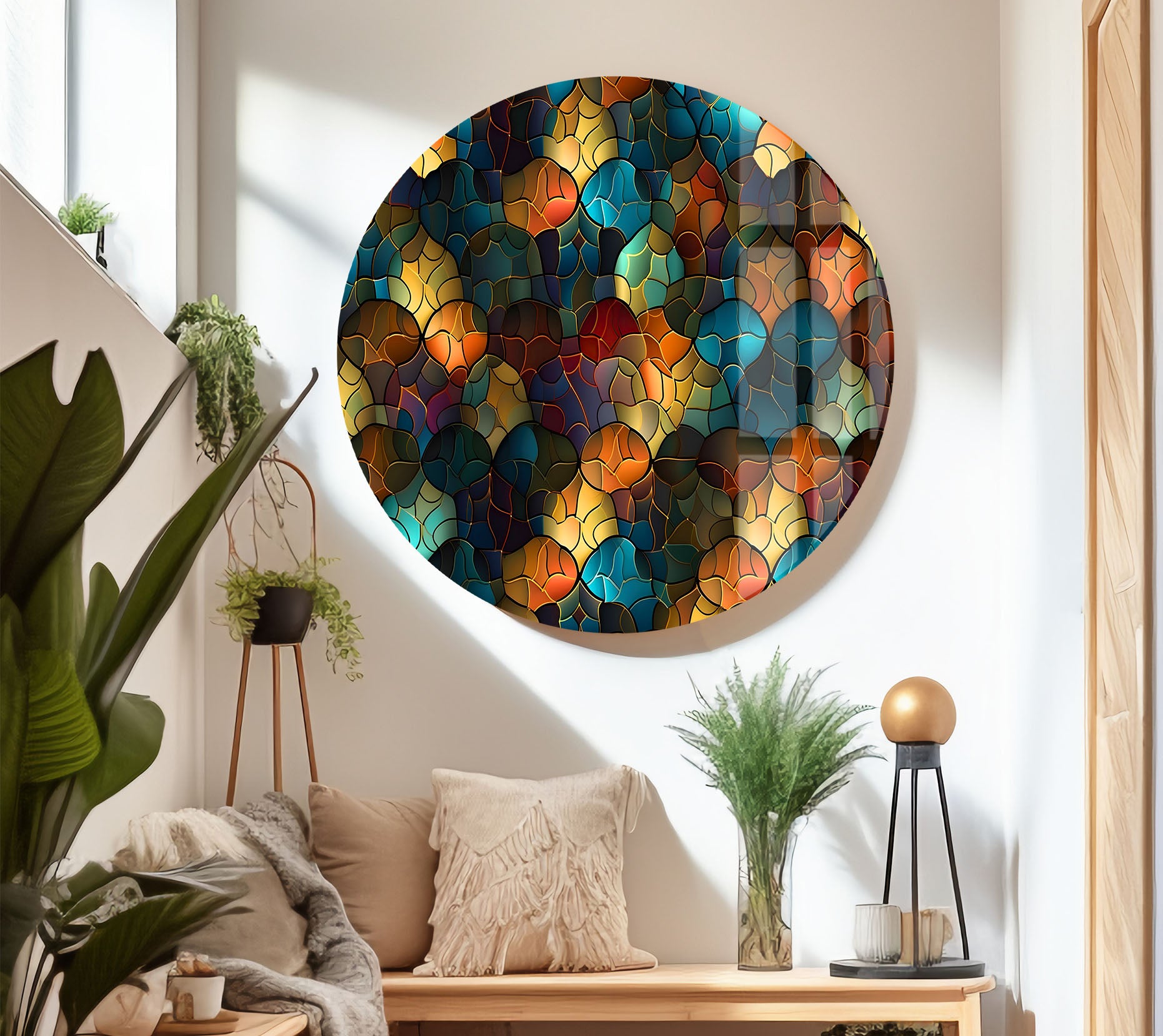 Abstract Stained Glass Wall Art - Vibrant Mosaic Glass Panel for Home Decor, Church Windows & Gift Ideas