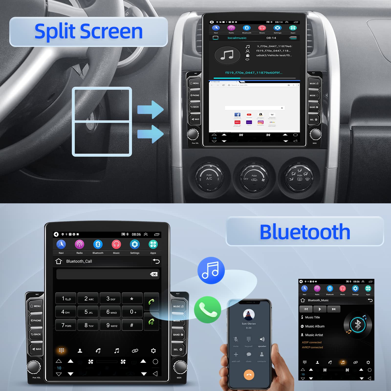 2G+64G Android 13 Vertical Double Din Car Stereo with Wireless/Wired CarPlay & Android Auto - 9.7