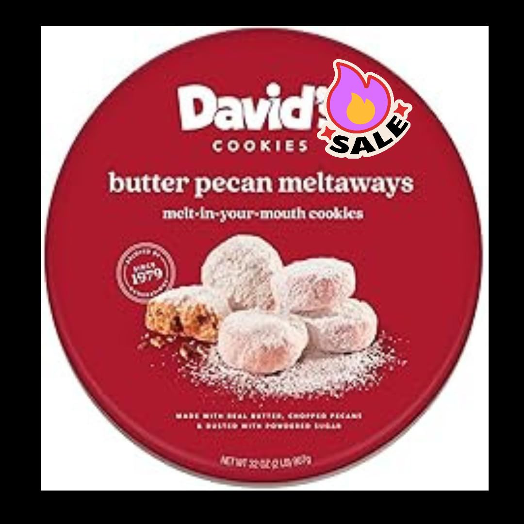 Davids Butter Pecan Meltaway Cookies - Crunchy Pecans & Powdered Sugar in Round Tin | All-Natural, Kosher Certified | 1-Pack or 2-Pack Options | Perfect for Gifts, Parties & Holiday Treats