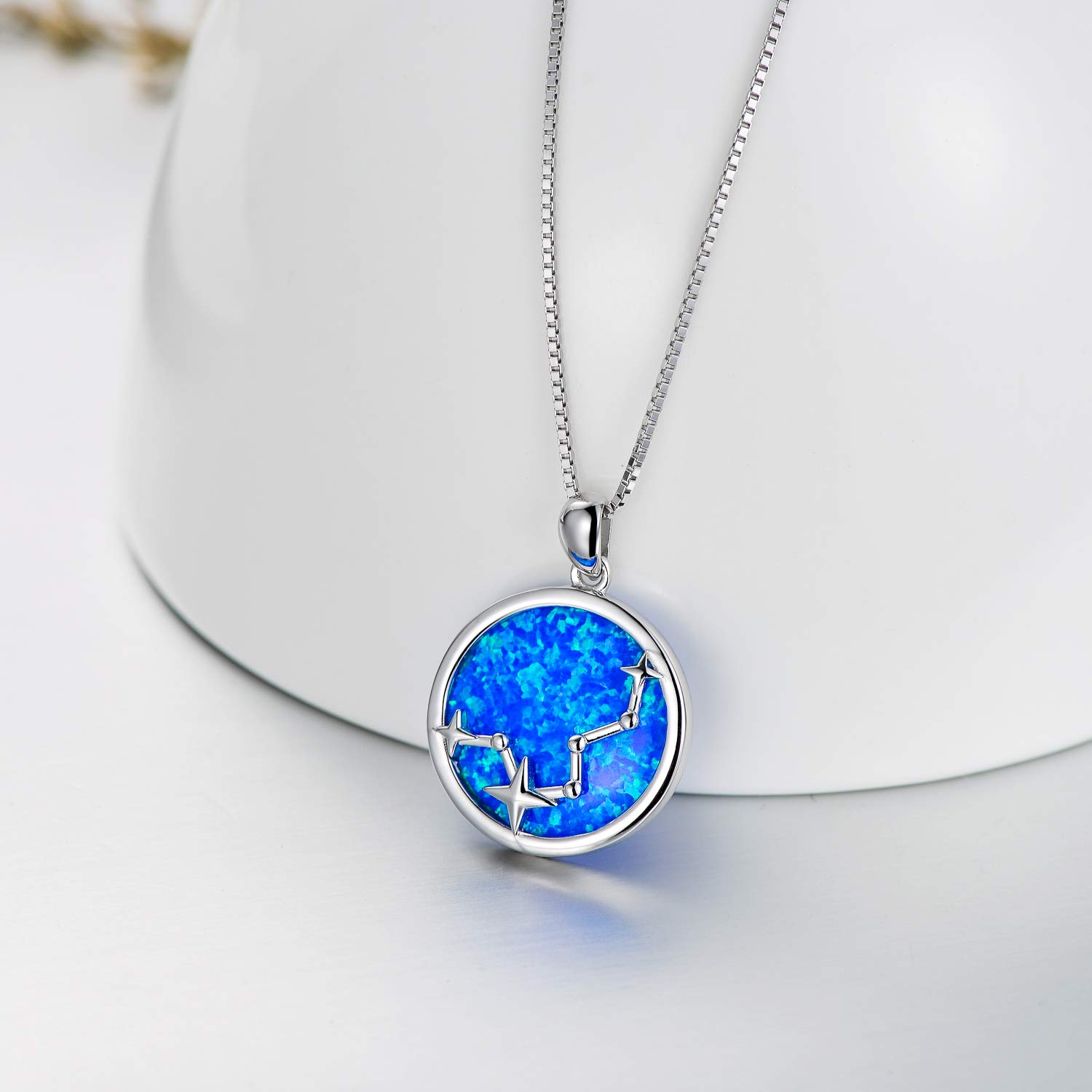 SOULMEET Sterling Silver Zodiac Necklace for Women & Girls - Simulated Opal Birthstone Jewelry Gift for Birthday, Christmas, Anniversary & Valentine's Day | Perfect for Everyday Wear, Special Occasions & Astrology Lovers