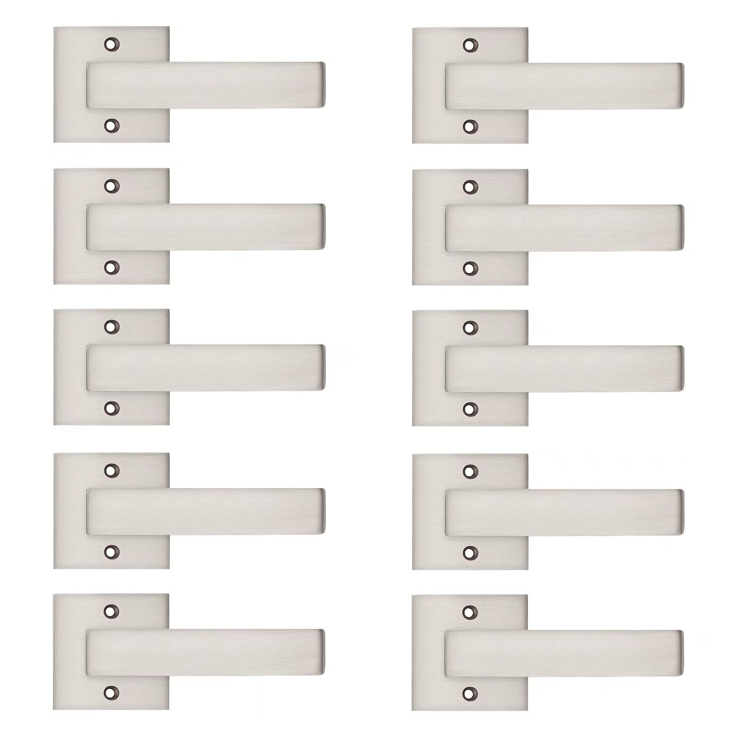 Probrico 10-Pack Square Dummy Door Lever Handles - Non-Turning Single Side Pull with Satin Nickel Finish for Closets & French Doors - Easy Installation Pull Only Lever Set - Perfect for Home, Office & Commercial Spaces