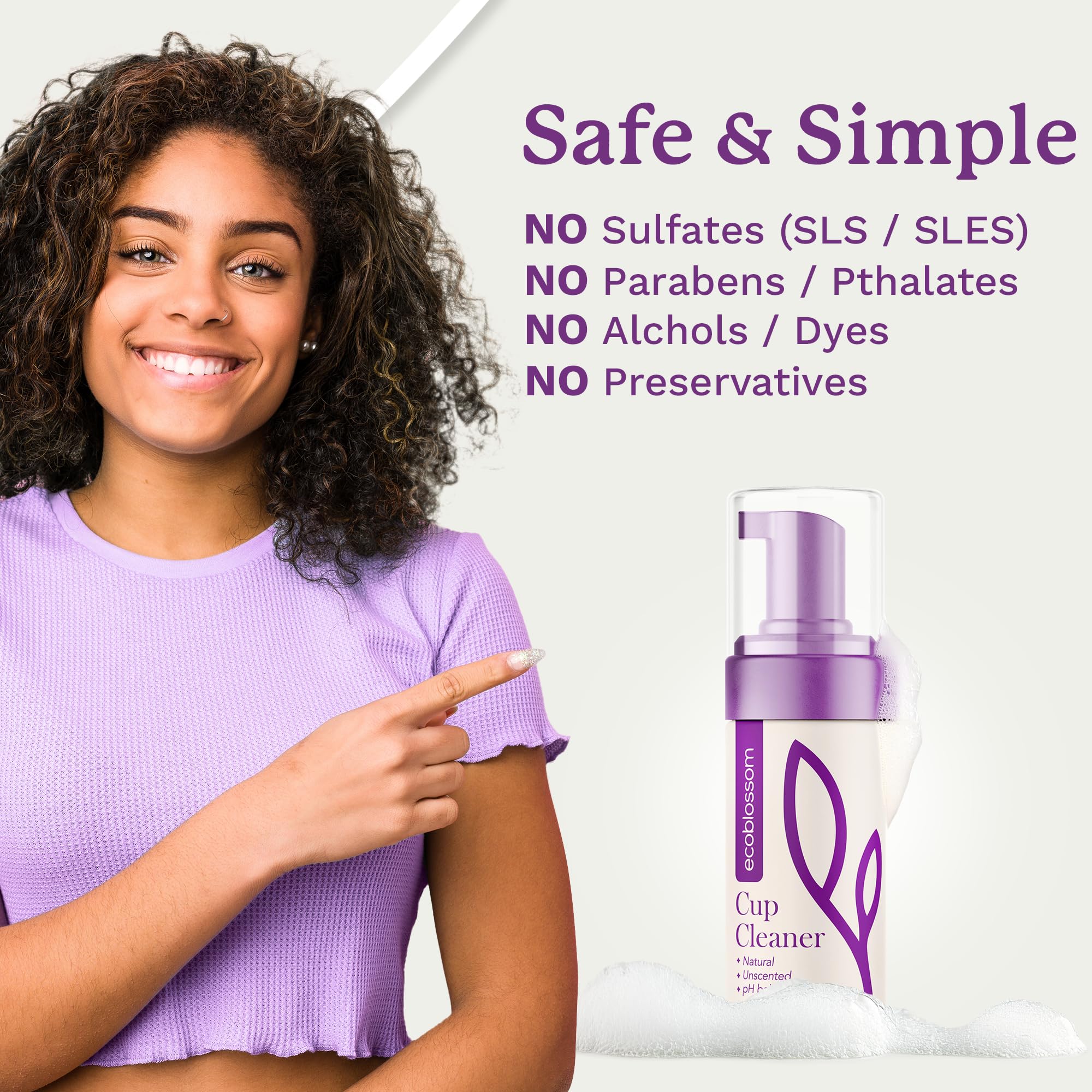 EcoBlossom Unscented Menstrual Cup Cleaner - Organic, pH-Balanced Foaming Sterilizer Wash for Silicone Period Discs & Menstrual Cups - 5oz | Gentle Cleaning for Travel, Gym & Daily Use