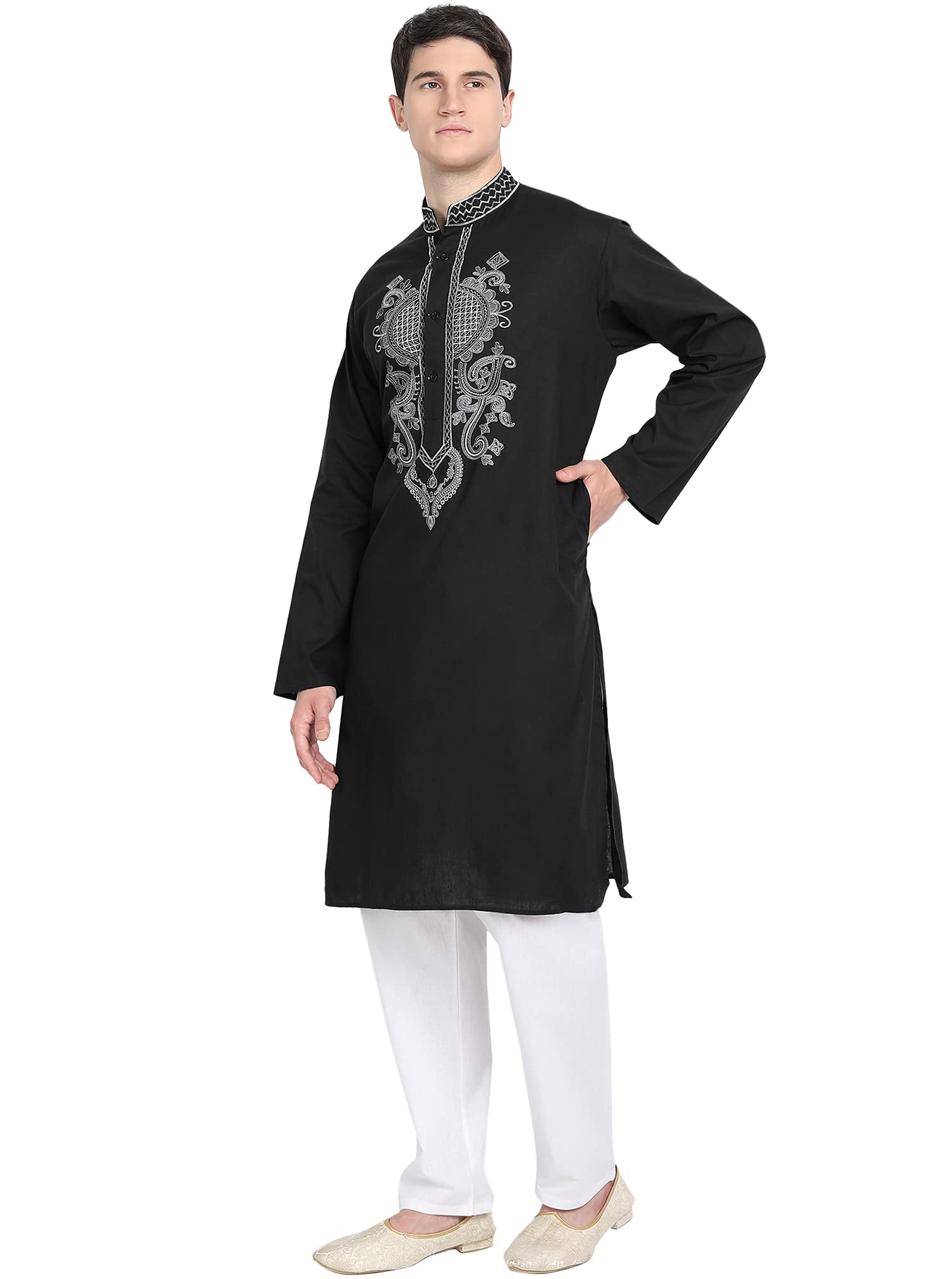 SKAVIJ Men's Long Sleeve Cotton Kurta Pajama Set - Traditional Ethnic Casual Wear for Festivals, Weddings & Daily Comfort