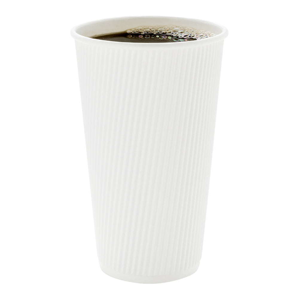 20 oz White Paper Coffee Cups with Ripple Wall - 3.5