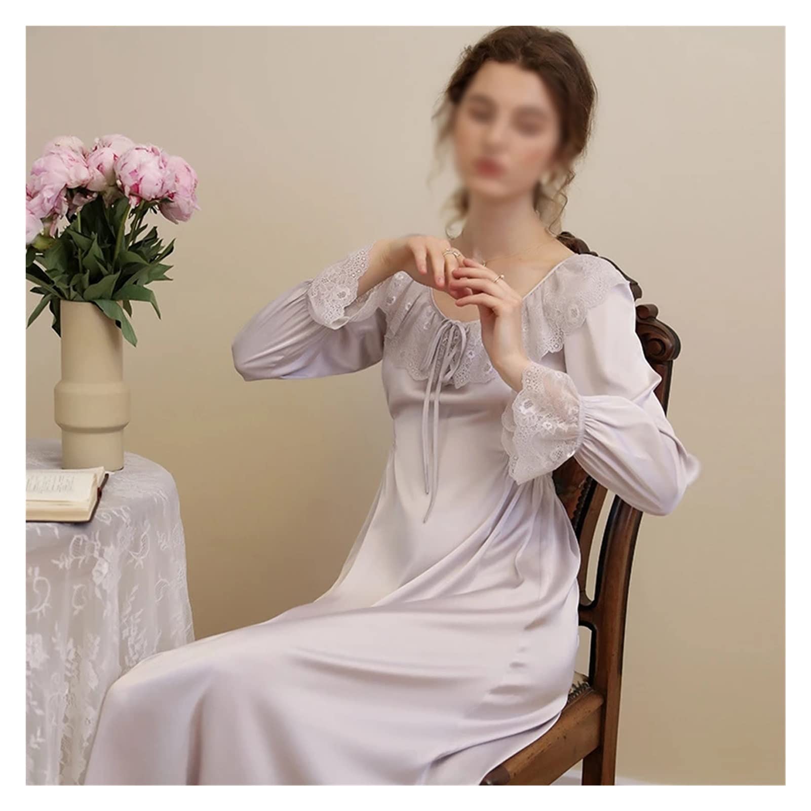 Women's Satin Pajama Set - Long Sleeve Ice Silk Nightgown for Fall & Winter (XL) - Cozy Sleepwear for Home, Lounge & Travel
