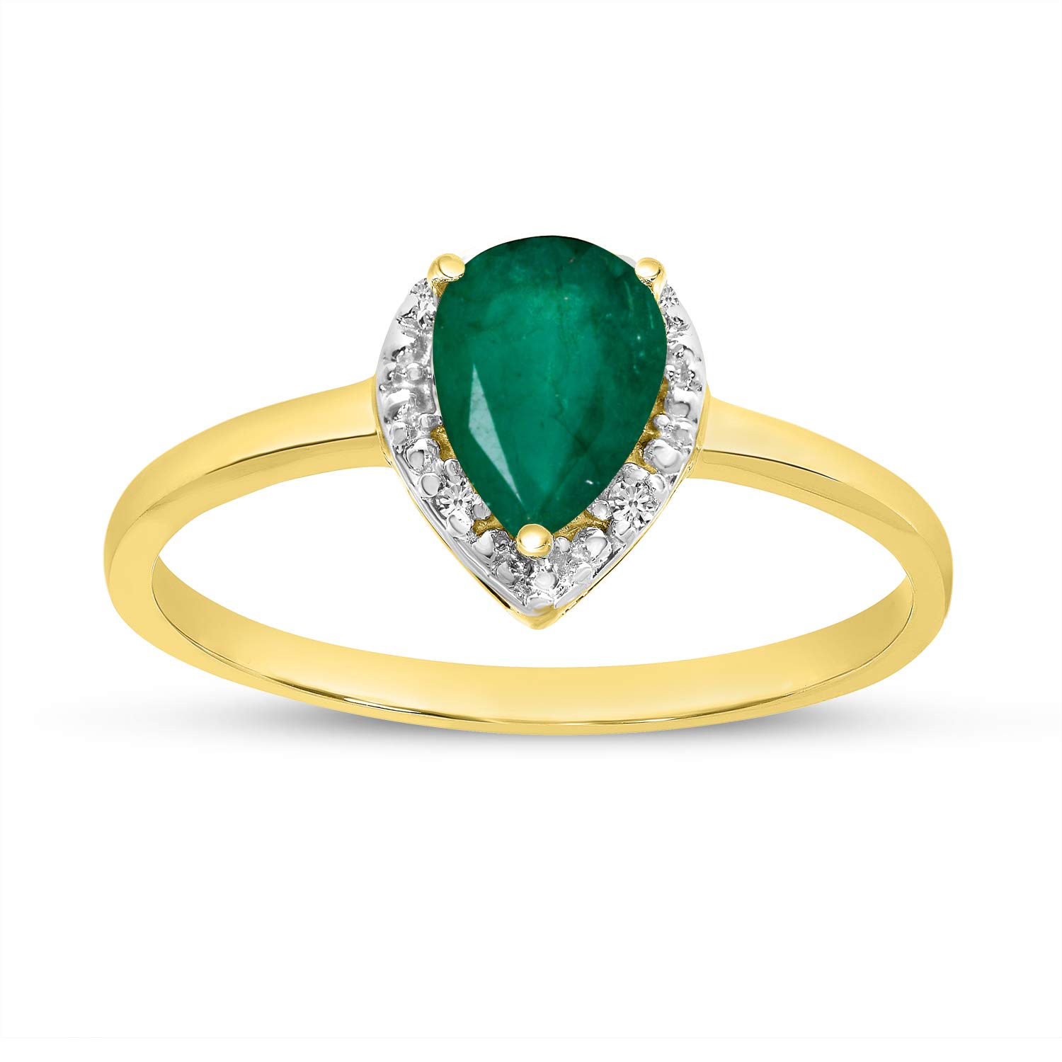 10K Yellow Gold Pear-Cut Emerald and Diamond Ring for Women – Elegant Engagement, Wedding, Anniversary Gift for Her