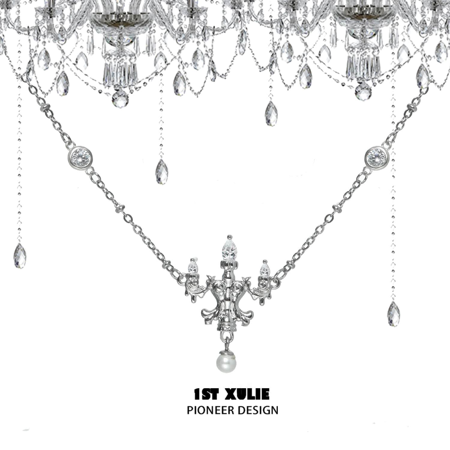 Crystal Palace S925 Sterling Silver Chandelier Necklace - Elegant Crystal Pendant for Women, Gift for Her, Perfect for Parties & Weddings