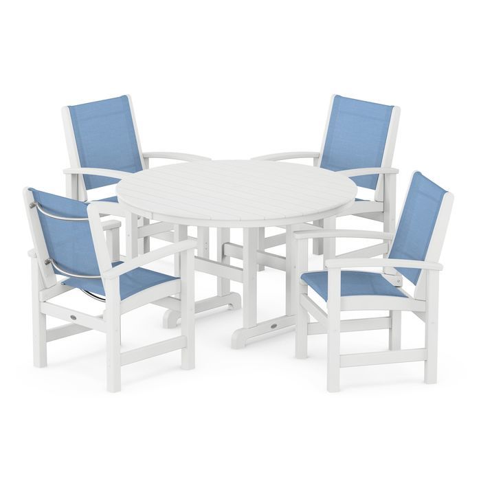 POLYWOOD Coastal 5-Piece Round Farmhouse Dining Set - Outdoor Patio Furniture for Backyard, Poolside & Beach House Dining
