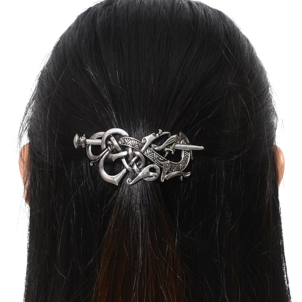 Viking Hair Clip - Celtic Knots Silver Hairpin for Men | Viking Jewelry & Dragon Hair Decor for Cosplay & Medieval Events