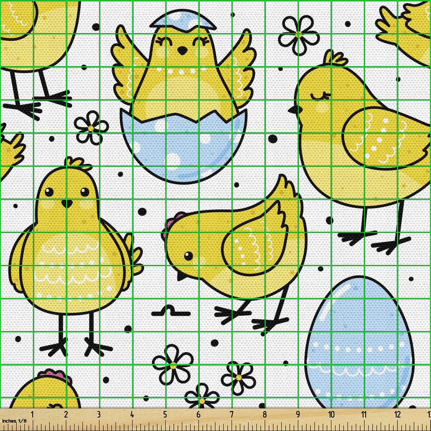 Ambesonne Farm Animal Fabric by The Yard - Chick and Cracked Easter Egg with Daisy Motifs, Yellow Pale Blue White Upholstery Fabric for Sofa, Curtains, Pillows (10 Yards) | Perfect for Spring Decor, Easter Home Accents & DIY Craft Projects