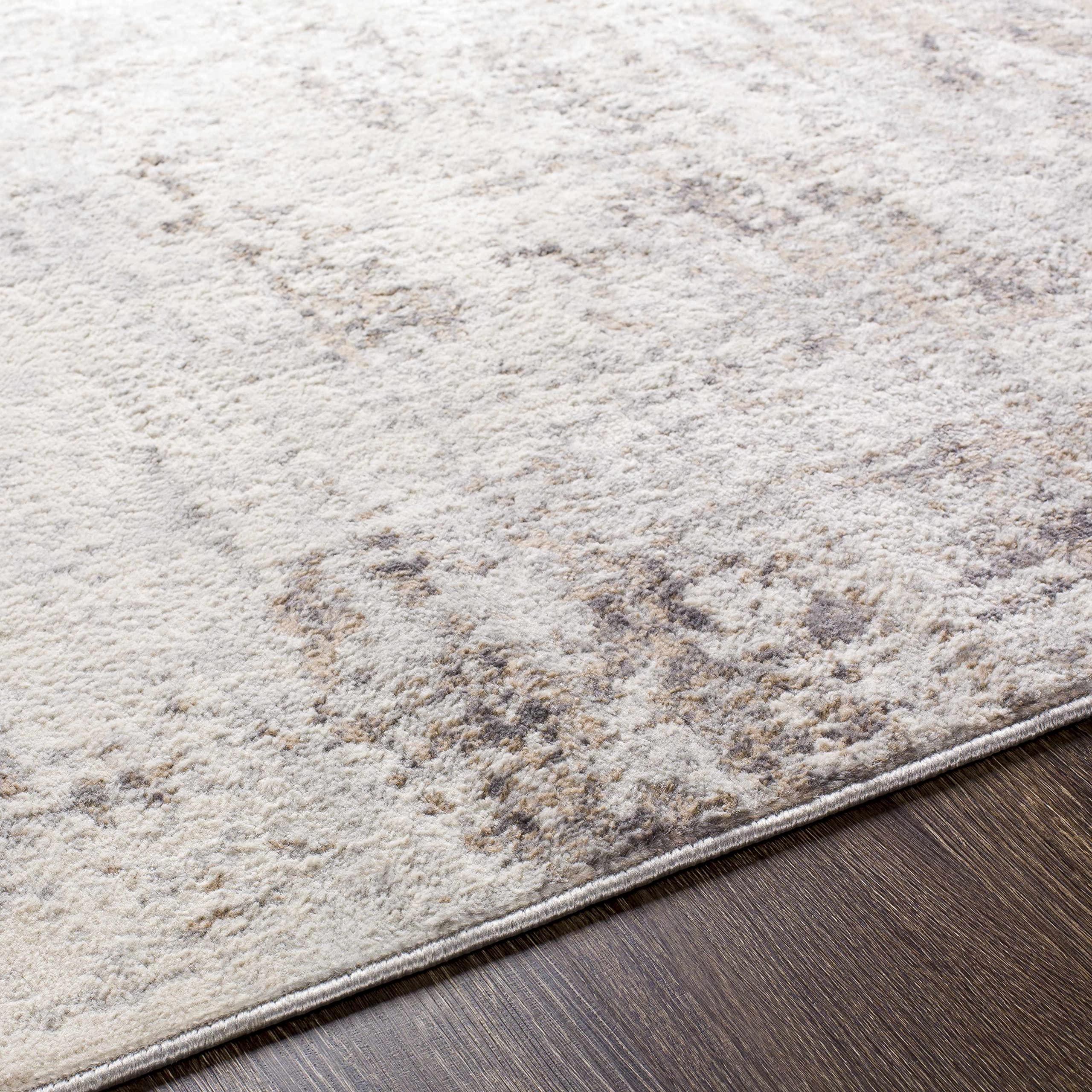 Modern Bohemian Abstract Area Rug - Hauteloom Gerona Neutral Distressed Carpet for Living Room, Bedroom & Dining Room - Beige, Cream, Brown, Gray Round Rug 6'7